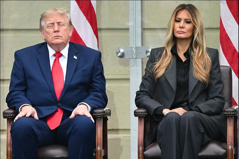 Donald Trump appeared to struggle to stay awake during a 9/11 commemoration ceremony at the Pentagon