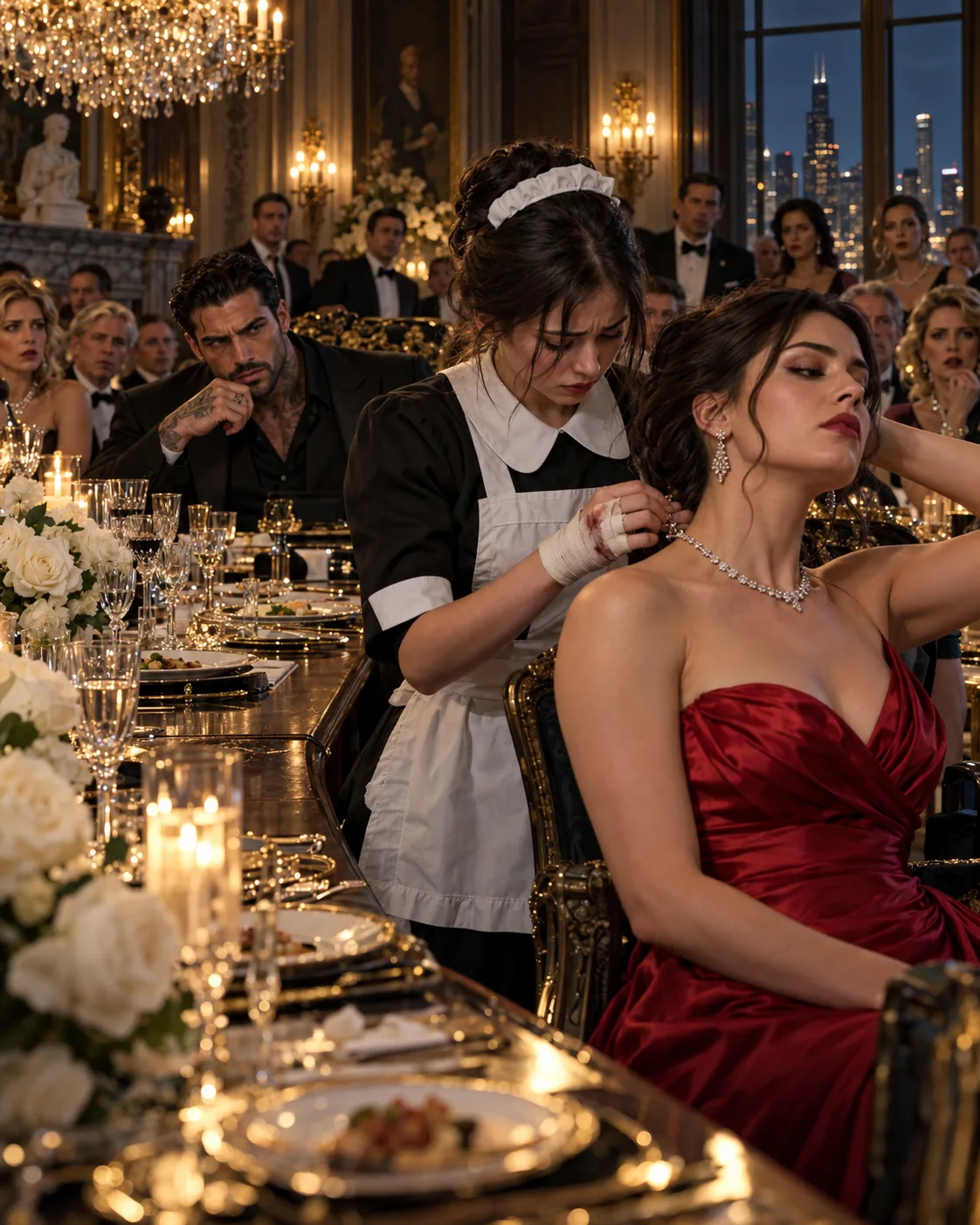 THE MAFIA BOSS WATCHED HIS FIANCÉE FORCE ME TO FASTEN HER DIAMOND NECKLACE WITH TWO SWOLLEN FINGERS—THEN SHE SAID, “SHE CRUSHED HER HAND IN MY JEWELRY BOX,” BEFORE HE HAD ASKED WHAT HAPPENED.
