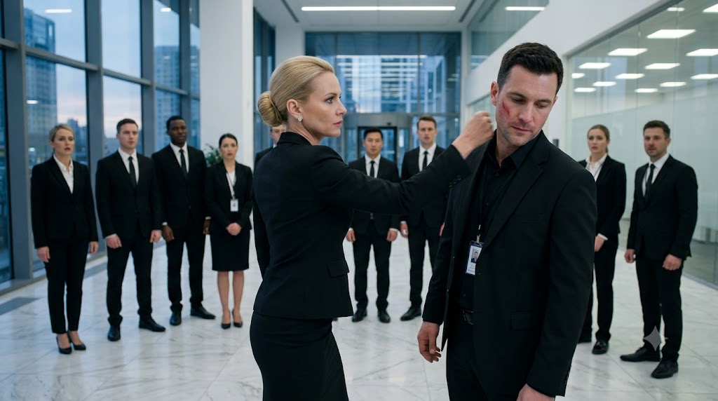 PART 1:  The entire corporate lobby seemed to stop breathing at once.