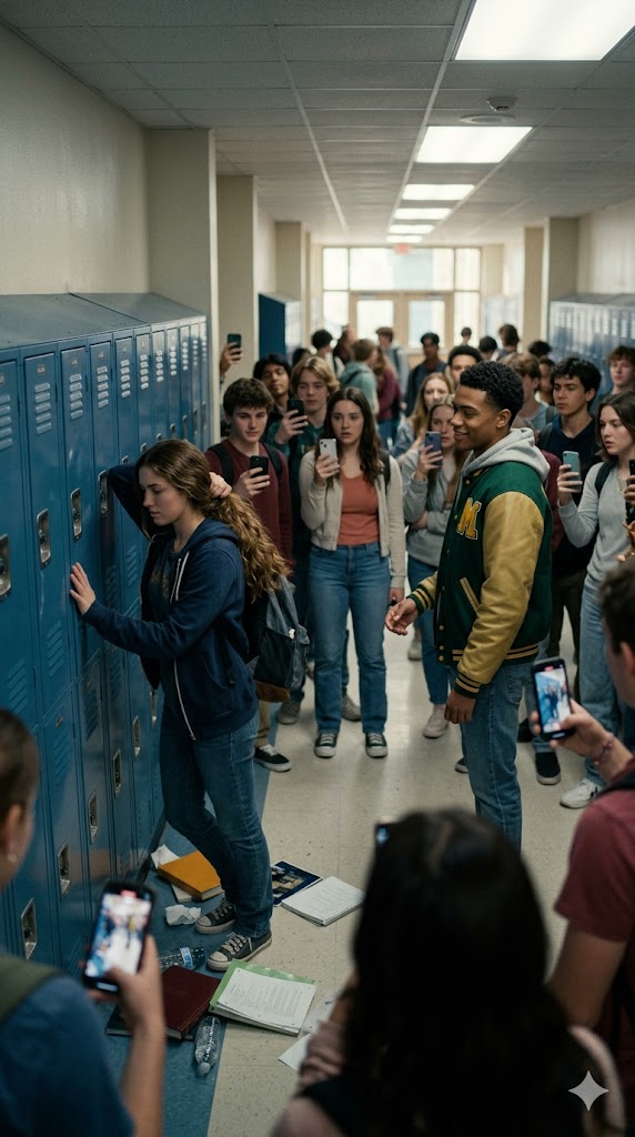 THE FOOTBALL STAR HUMILIATED A QUIET GIRL IN FRONT OF THE ENTIRE SCHOOL... BUT ONE SECOND LATER, THE HALLWAY FELL SILENT