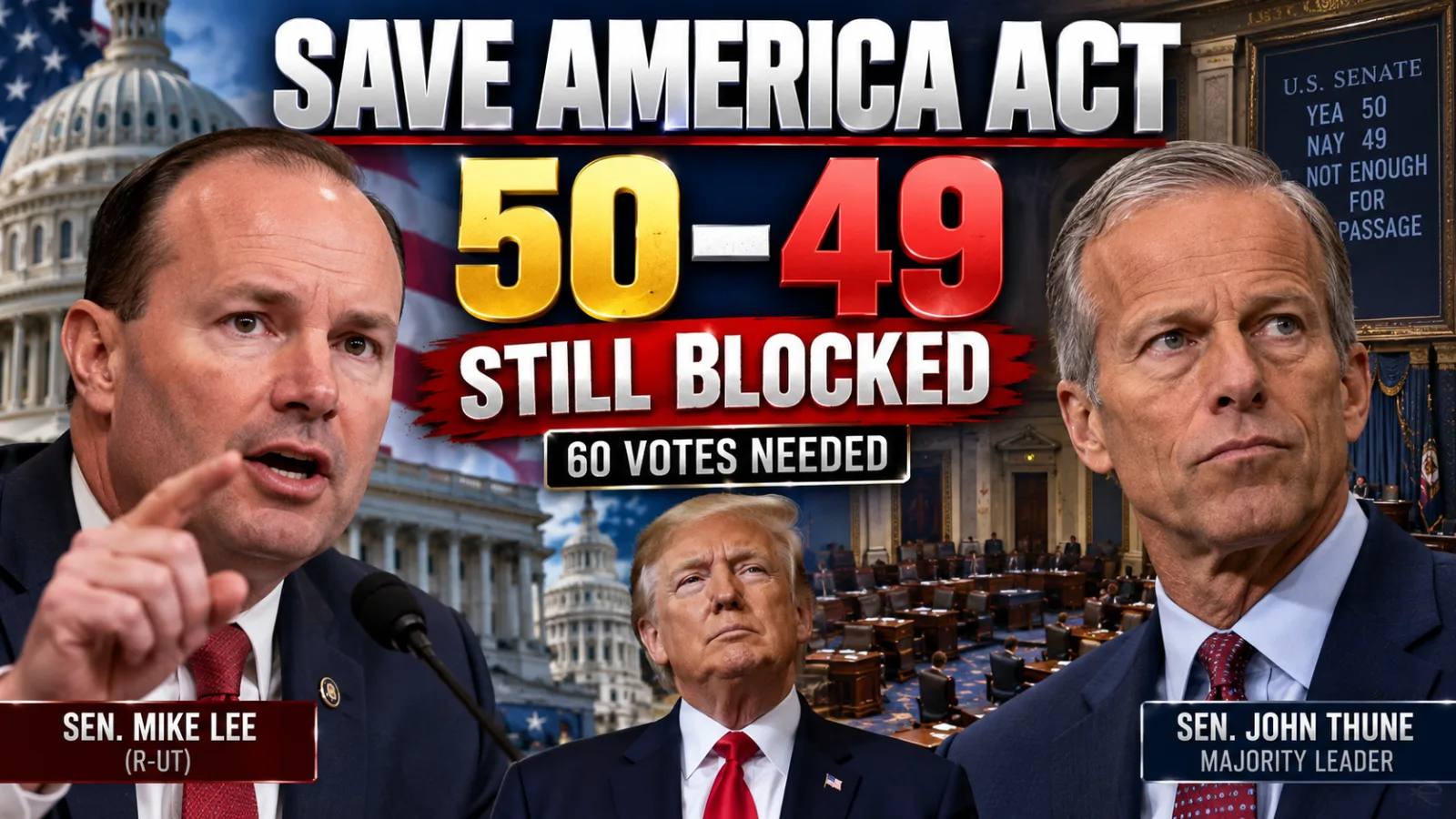 "🚨 SENATE SHOCKER: 50-49 Vote On SAVE America Act Leaves Democrats In Panic!"