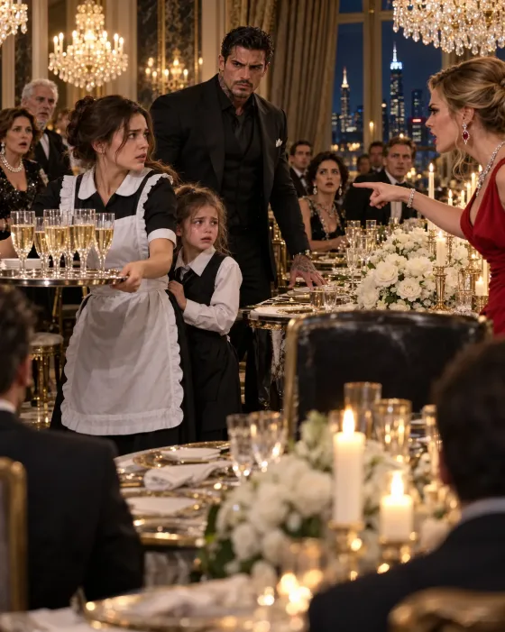 The mafia boss’s fiancée called me “a desperate little maid” for taking a silver tray from a nine-year-old girl—but the moment he saw who was wearing the waitress uniform, he stood up.