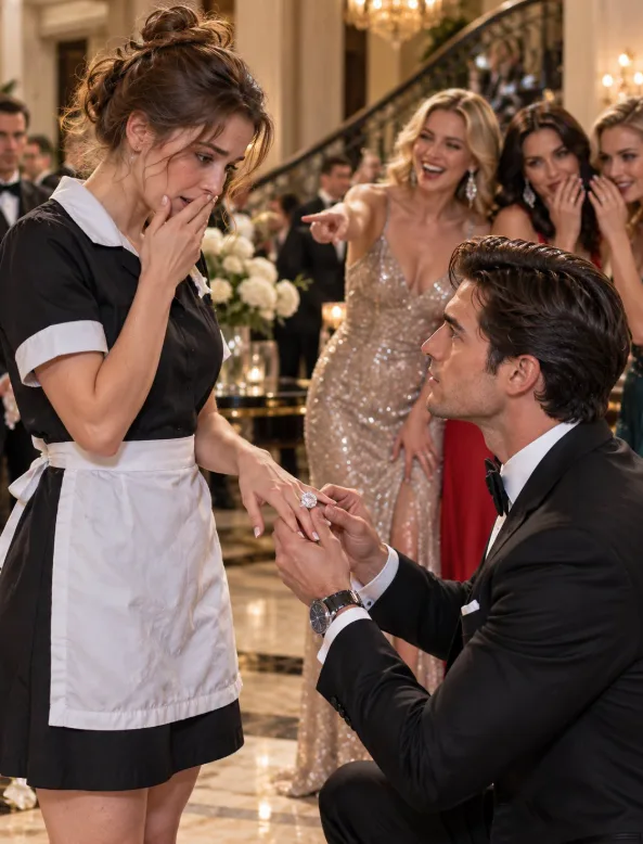 They laughed at the plain housekeeper standing beside Manhattan’s most powerful guests—until the mafia boss took the billion-dollar ring meant for another woman and slipped it onto her finger.