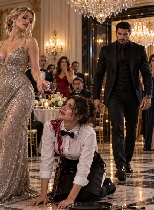 The mafia boss’s glamorous fiancée poured red wine over a waitress in front of 300 guests—then the bleeding woman looked at her famous designer gown and whispered, “I know that dress.”
