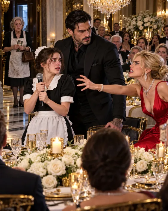 The maid grabbed the microphone in the middle of the engagement speech and said, “Sir, there’s someone downstairs you need to meet”—the mafia boss’s fiancée immediately went pale.
