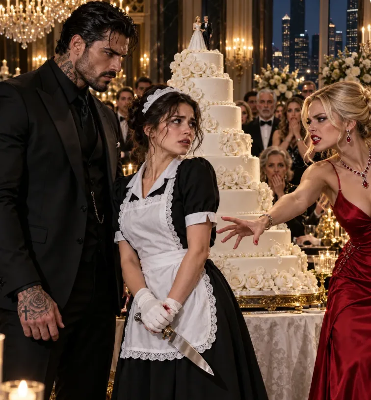 THE MAFIA BOSS WATCHED ME REFUSE TO LET HIS FIANCÉE CUT THEIR ENGAGEMENT CAKE—THEN SHE EXPLAINED MY BURN BEFORE HE HAD EVEN ASKED ABOUT MY HAND.