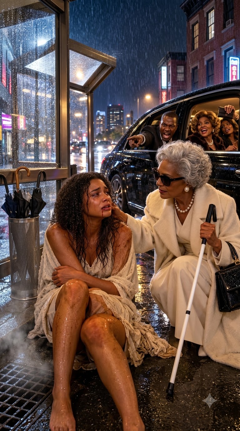 **My Husband Left Me Bleeding at a Bus Stop With No Money—Then a Blind Billionaire Whispered, “Pretend You're My Granddaughter. I'll Make Him Regret Everything.”**