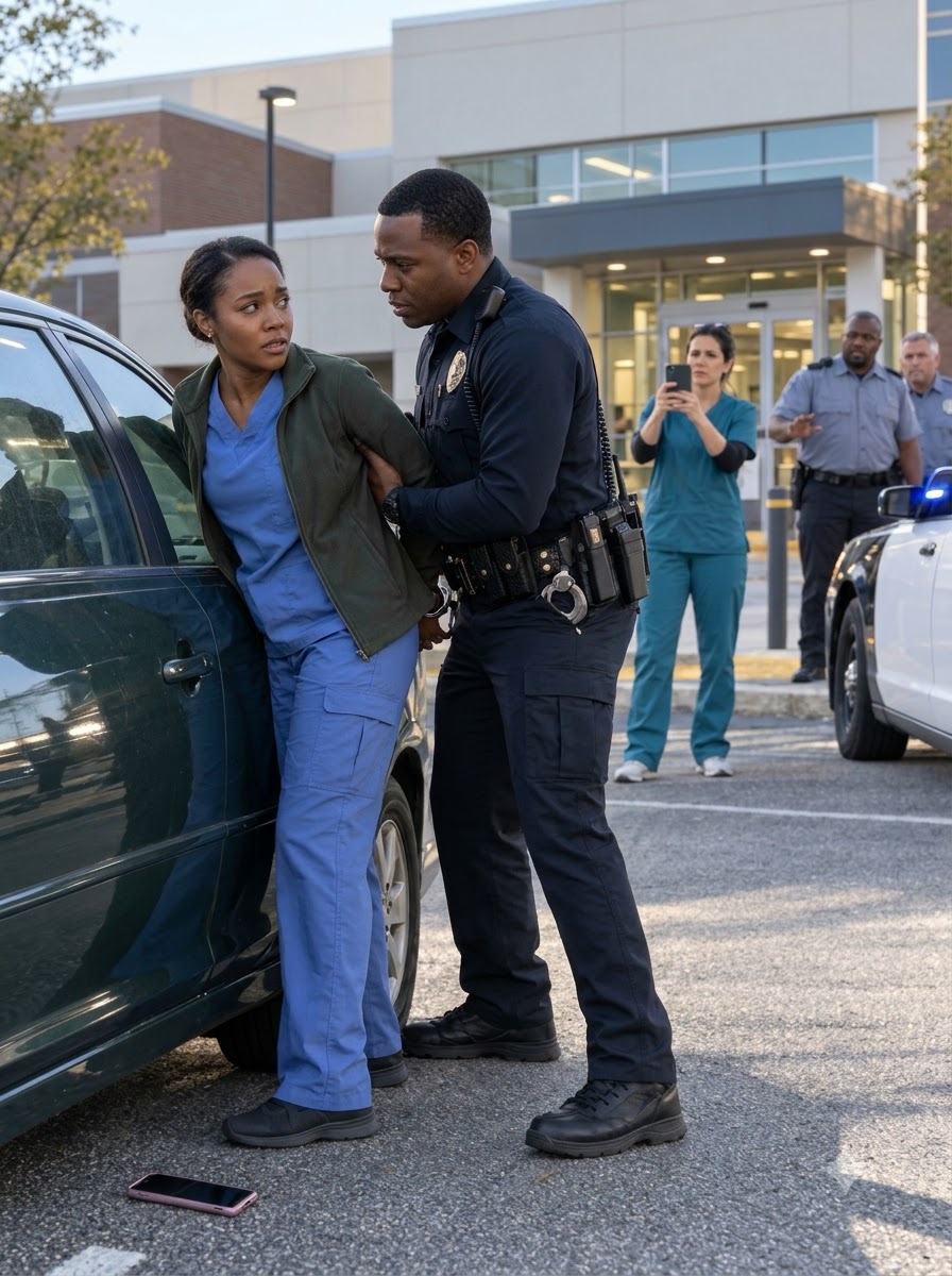 Officer Derek Harlan kept his hand on the patrol-car door.  Behind him, the hospital's emergency entrance had become a blur of movement.  Ambulances arrived one after another.  Paramedics shouted vital signs as they pushed stretchers through the automatic doors. Nurses hurried toward the trauma bays, pulling gloves over their hands while physicians called for blood products, portable imaging, and additional surgical support.  The entire hospital seemed to be moving at once.  Except for Evelyn Brooks.  She sat handcuffed in the back of a police cruiser, watching the emergency unfold through reinforced glass.  “Officer,” she said, keeping her voice steady. “You need to open this door.”  Harlan looked over his shoulder.  “You're under arrest.”  “For what?”  “Failure to comply. Interference. Impersonating a military officer.”  “You haven't established that I've committed any of those offenses.”  His jaw tightened.  “You don't get to tell me how to do my job.”  “And you don't get to ignore a medical emergency because you don't want to admit you're wrong.”  For a moment, neither spoke.  Then the radio on Harlan's shoulder crackled.  “Unit Twelve, status check. We have multiple casualties arriving at Callaway Ridge. Confirm your location.”  Harlan pressed the button.  “I'm outside the hospital handling a separate matter.”  A pause followed.  “Is your subject in custody?”  “Yes.”  “What's the charge?”  Harlan glanced at Evelyn.  “Impersonation and obstruction.”  “Has identity been verified?”  “I'm working on it.”  “Then verify it. We have a major incident underway, and command needs the hospital perimeter clear.”  Harlan released the button.  Evelyn leaned toward the window as far as the handcuffs allowed.  “You have my military identification. You have my hospital badge. Captain Denny Walsh is the military liaison. Call him.”  He ignored her.  Instead, he walked toward the emergency entrance, apparently intending to find someone who could support his decision.  Evelyn watched him disappear through the doors.  Seconds passed.  Then the radio crackled again.  “Unit Twelve, do you copy?”  Harlan answered from inside the building.  “Go ahead.”  “Hospital command reports an officer has detained an active-duty Army captain in the staff lot. Confirm.”  Evelyn could not hear the rest of the transmission clearly.  But she saw Harlan stop walking.  He turned toward the parking lot.  For the first time since approaching her car, he looked uncertain.  ***  Inside Trauma Two, Sergeant First Class Nathaniel Price was fighting to remain conscious.  A paramedic had brought him in with a penetrating injury to the upper chest, labored breathing, and a blood pressure that was falling faster than the initial assessment had predicted.  His uniform had been cut open.  Blood covered the dressing beneath his collarbone.  A physician was listening to his chest while another clinician checked the monitor.  “Pressure's dropping,” a nurse announced.  “Get the portable imaging team in here.”  “Already requested.”  Price's eyes moved from face to face.  He tried to raise his head.  “Where's Nightingale?”  Charge nurse Jessa Park leaned toward him.  “Sergeant, you're at Callaway Ridge. We need you to stay still.”  “Nightingale,” he repeated.  “I hear you. Tell me who you're looking for.”  His fingers closed around the edge of the blanket.  “Captain Brooks.”  Jessa exchanged a glance with the attending physician.  “Captain Brooks is not assigned to this trauma bay.”  Price struggled to breathe.  “She's here.”  “Who told you that?”  He looked directly at her.  “Tell her the convoy wasn't an accident.”  The words were so unexpected that Jessa momentarily forgot the monitor.  “What did you say?”  Price's eyes fluttered.  “Tell Nightingale.”  Then the monitor alarm changed.  The attending physician immediately returned his attention to the patient.  “Everyone, focus. He's deteriorating.”  Jessa stepped back and called for additional support.  She had worked with Evelyn for almost two years.  She knew the young captain was unusually skilled in critical care. She knew that senior military physicians occasionally requested her assistance with complicated cases. She knew Evelyn rarely discussed her earlier service.  But she had never heard anyone call her Nightingale.  Not once.  And she had certainly never heard a wounded soldier insist that a transport accident might not have been an accident.  Jessa looked toward the doors.  Evelyn was still outside.  She had to get her back inside.  ***  Harlan returned to the patrol car with another officer, a tall African-American sergeant named Malcolm Reed.  Reed examined the situation before speaking.  “Unlock the door.”  Harlan frowned.  “Sergeant, I have this under control.”  “Then explain why an Army captain is handcuffed in your back seat during a mass-casualty alert.”  “She refused to cooperate.”  Reed looked at Evelyn through the window.  “Ma'am, are you injured?”  “No, Sergeant. My wrists are uncomfortable, but I'm not injured.”  “Did you threaten the officer?”  “No.”  “Did you attempt to strike him?”  “No.”  “Did you provide identification?”  “Yes. He has my military ID and my hospital badge.”  Reed turned to Harlan.  “Did you verify either one?”  “I was going to.”  “That wasn't my question.”  Harlan's face reddened.  “I had concerns about her credentials.”  “Then why is she still in the vehicle?”  “Because she was being difficult.”  Reed stared at him.  “Unlock the door.”  Harlan hesitated.  Reed's voice became colder.  “Now.”  Harlan opened the rear door.  The fresh morning air reached Evelyn's face.  Reed examined the handcuffs.  “I'm going to remove these. Keep your hands still.”  He unlocked them and stepped back.  Evelyn rubbed her wrists once.  “Thank you, Sergeant.”  “I'm sorry this happened. Are you able to return to work?”  “Yes.”  “Then go. We'll handle the rest.”  She started toward the hospital entrance.  Harlan moved into her path.  “Hold on. We haven't finished this.”  Reed immediately stepped between them.  “Yes, we have. You can explain your actions to your supervisor.”  “But she—”  “Move.”  Harlan stepped aside.  Evelyn did not look back.  She ran through the emergency entrance, discarded the unnecessary outer layer of her jacket at the staff station, and headed directly toward Trauma Two.  A nurse caught sight of her.  “Captain Brooks! Jessa is looking for you.”  “Where is she?”  “Trauma Two.”  Evelyn reached the bay just as a physician ordered another set of vital signs.  Jessa turned.  “Thank God.”  “What do we have?”  “Sergeant First Class Price. Penetrating chest injury. His pressure is falling. He asked for you by a name I've never heard before.”  Evelyn looked at the patient.  Then she saw his face.  For a moment, the room seemed to disappear.  Nathaniel Price.  Three years earlier, they had served together during a deployment that officially did not appear in either of their public service histories.  She had been part of a specialized medical extraction team.  He had been the senior enlisted medic attached to the unit they supported.  During one operation, they had been trapped inside a damaged field facility while enemy fire cut off the evacuation route.  Price had carried an injured soldier down two flights of stairs while Evelyn worked to keep another casualty alive.  They had survived.  Not everyone had.  Afterward, the mission had been classified, and both of them had been instructed to limit discussion of the operation outside authorized channels.  Price had given her the nickname Nightingale after she returned to an evacuation point to retrieve a wounded team member everyone else believed could not be reached in time.  She had never liked the nickname.  He had never stopped using it.  “Captain Brooks,” the attending physician said. “Do you know this patient?”  “Yes. Sergeant First Class Price and I served together.”  “Can you tell us anything relevant to his care?”  Evelyn approached the bedside.  “His symptoms concern me. We need to consider an occult thoracic vascular injury. The initial appearance may be misleading.”  The physician nodded.  “What findings make you suspect that?”  “His worsening respiratory distress and declining pressure are disproportionate to what we know so far. I would recommend immediate senior trauma assessment and targeted imaging if he can tolerate it. We should not assume a routine study will exclude a serious vascular injury.”  The attending physician examined the patient again.  “Agreed. Let's reassess him now. Get the trauma surgeon here.”  Evelyn moved to the side of the bed, helping the team organize the information already available.  She did not take over.  She did not make decisions outside her role.  She did what she had been trained to do.  She observed.  She communicated.  She helped the people around her recognize a danger that could otherwise be missed.  Within minutes, the trauma surgeon arrived.  The team reviewed the patient's condition and arranged urgent imaging while preparing for the possibility that he would need immediate intervention.  Price's eyes opened briefly.  He recognized Evelyn.  “Thought you were supposed to be home,” he whispered.  She leaned closer.  “So did I.”  A faint smile crossed his face.  Then his expression changed.  “Did you get the package?”  Evelyn's stomach tightened.  “What package?”  He tried to move, but the nurse beside him gently restrained his shoulder.  “The convoy.”  “Sergeant, don't try to sit up.”  He ignored her.  “Not an accident.”  Evelyn looked toward Jessa.  “Has anyone notified the military duty officer?”  “Command has been notified about the crash. I don't know what details they have.”  “Please make sure they know Sergeant Price has raised a concern about the circumstances.”  The attending physician overheard.  “We need to stabilize him before conducting an interview.”  “Agreed,” Evelyn said. “His treatment comes first.”  Price caught her sleeve.  “Nightingale.”  She looked down at him.  “I'm here.”  His grip loosened.  “Don't let them move it.”  Then he closed his eyes.  The monitor continued to sound.  Evelyn stood very still for half a second.  She had seen the same expression on soldiers who were trying to communicate something they believed might be their last opportunity.  She knew better than to treat a frightened, injured patient's words as proof of a conspiracy.  But she also knew better than to dismiss a potentially important warning.  She turned to the attending physician.  “I'll document exactly what he said, without interpreting it. We should preserve the information for the appropriate military investigators.”  The physician nodded.  “Do that after we complete the immediate assessment. Right now, I need you to help the team monitor him.”  Evelyn returned her attention to the patient.  Outside the bay, the hospital continued absorbing casualties from the highway.  Inside, she had a patient to help save.  ***  By 7:26 a.m., the emergency department was operating under its mass-casualty protocol.  The initial report had described a military transport convoy that lost control near a road junction outside Delford.  Three vehicles were involved.  Several soldiers had been thrown against the interiors of the vehicles.  One transport truck had rolled onto its side.  Another had struck a roadside barrier.  The hospital received patients with broken bones, abdominal injuries, head trauma, burns, and penetrating wounds.  Two operating rooms were placed on emergency readiness.  Additional nurses were called in.  The blood bank prepared for a surge in demand.  Evelyn moved between Trauma Two and the adjacent treatment area, supporting the clinical team as requested.  Her fatigue was almost unbearable.  She had worked twenty-one hours.  Her hands ached from the cuffs.  Her stomach was empty.  But as she reviewed the patient's changing observations, the old habits returned.  Focus on the person in front of you.  Separate what you know from what you suspect.  Communicate clearly.  Never allow fear to replace evidence.  The trauma surgeon returned after reviewing the imaging.  “There's a significant injury we need to address immediately. You were right to flag the possibility.”  Evelyn nodded.  “What does he need?”  “We're preparing him for intervention now.”  The team moved quickly.  Price was transferred to the operating suite under the surgeon's direction.  Before the doors closed, he opened his eyes once more.  “Brooks.”  She stepped closer.  “I'm here.”  He tried to speak.  She bent down.  “The package,” he whispered. “Don't let it disappear.”  Then the doors closed between them.  Evelyn remained outside for a moment.  She did not know what package he meant.  She did not know whether he was referring to military equipment, a document, or something else entirely.  She only knew that the statement had to be recorded accurately and passed to the appropriate authorities.  Jessa approached her.  “You look like you're about to fall over.”  “I'm fine.”  “You've been here since yesterday.”  “I know.”  “And you were handcuffed in the parking lot.”  Evelyn looked at her.  “How did you hear about that?”  “Brin recorded it. Half the overnight staff has already seen the video.”  Evelyn closed her eyes briefly.  “Wonderful.”  “Don't do that.”  “Do what?”  “Pretend you're embarrassed because someone treated you badly.”  “I don't want this to become a distraction.”  “It already is a distraction. That's not your fault.”  Jessa folded her arms.  “You need to sit down.”  “I need to finish the casualty handover.”  “The handover is being handled. You are going to drink water, eat something, and let someone else cover you.”  Evelyn almost argued.  Then she remembered how her vision had briefly blurred when she stood up after removing the handcuffs.  “Fine,” she said.  Jessa guided her to a small staff room.  A sandwich and a bottle of water were waiting on the table.  Evelyn sat down.  For the first time that morning, she allowed herself to feel the full weight of what had happened.  She had been arrested outside her workplace by a man who had refused to verify her identity.  She had watched critically injured soldiers arrive while she sat trapped inside a police cruiser.  She had heard a wounded comrade call for her by a name she had spent years keeping separate from her ordinary life.  And now that same comrade had suggested that the crash might involve something beyond a simple vehicle accident.  She took a drink of water.  Her phone buzzed.  A message from Captain Denny Walsh appeared.  **Walsh: I understand there was an incident with local law enforcement. Report to the military liaison office when relieved from clinical duties. Do not discuss any restricted operational information over personal messaging.**  Evelyn read it twice.  Then she replied.  **Brooks: Understood. I am assisting with casualty care. Sergeant First Class Price is in surgery. He made a statement regarding the convoy that I have documented for appropriate follow-up.**  Walsh answered quickly.  **Walsh: Acknowledged. Medical care takes priority. We will coordinate with command.**  Evelyn put the phone down.  She had spent years learning how to live with information she could not freely share.  She knew that secrecy could be necessary.  She also knew it could become dangerous when people used it to avoid accountability.  Her job was not to decide what had happened on that highway.  Her job was to preserve the facts and help the injured.  She finished half the sandwich.  Then she returned to the emergency department.  ***  At 8:03 a.m., Officer Harlan entered the hospital through the main entrance.  He had changed his expression.  The anger was gone.  In its place was a carefully arranged look of professional concern.  He approached the reception desk and asked for Captain Brooks.  The receptionist called the staff station.  Jessa answered.  When she heard Harlan's name, her expression hardened.  “Tell him she is treating patients.”  “He says it's urgent.”  “Then he can speak to hospital security.”  Harlan heard her through the phone.  “Ma'am, I need to clarify a police matter.”  Jessa lowered the receiver slightly.  “Your police matter can wait until the emergency is over.”  “This is a legal investigation.”  “Then follow your department's procedures. You do not get to interrupt emergency treatment because you suddenly want to explain yourself.”  She ended the call.  Harlan stood at the desk, staring at the phone.  A hospital security supervisor approached him.  “Officer, I understand you detained one of our staff members.”  “I had reason to question her credentials.”  “Did you contact the military liaison?”  Harlan hesitated.  “I was in the process of doing that.”  “Did you verify her identity?”  “Not before placing her in custody.”  The supervisor's expression changed.  “Then you need to speak with your commanding officer.”  Harlan looked toward the emergency entrance.  “I'm trying to resolve this.”  “You can start by not interfering with our staff.”  Harlan stepped away.  He had not expected the situation to grow beyond a routine confrontation in a parking lot.  He had seen a young woman wearing a military jacket and had decided she was pretending to be something she was not.  When she challenged him, he had interpreted her confidence as disrespect.  When she refused to hand over her phone, he had treated that refusal as evidence of guilt.  He had never stopped to ask whether his assumptions were correct.  Now, with hospital staff refusing to help him control the situation, he was beginning to understand how much he had miscalculated.  He walked outside and called his supervisor.  ***  The first video had already been copied and shared among hospital employees.  Brin Callaway had recorded the confrontation from the moment Harlan grabbed Evelyn's arm.  The footage showed Evelyn standing beside her car.  It showed her handing over her military identification.  It showed her asking the officer to verify her credentials.  It showed the security guards attempting to explain that she worked at the hospital.  Most importantly, it showed her repeatedly asking him to release her arm while he tightened his grip.  Her voice remained controlled throughout.  The video did not show every second of the encounter, and it could not establish every legal question by itself.  But it captured enough to contradict the impression that she had been aggressively attacking the officer or physically threatening him.  Brin sent the original recording to hospital security and preserved a copy.  She did not add dramatic music.  She did not edit out the moments when the camera shook.  She simply provided the footage and a statement describing what she had witnessed.  Within an hour, the hospital's legal office had requested that the recording be preserved as evidence.  Harlan's supervisor, Lieutenant Robert Hayes, received a preliminary report.  Hayes called him.  “Tell me exactly what happened.”  Harlan gave his version.  He said he had observed suspicious behavior.  He said Evelyn had been evasive.  He said she had refused to cooperate.  Hayes listened without interrupting.  Then he asked, “What specific offense did you observe before you detained her?”  “I believed she was impersonating a military officer.”  “Based on what?”  “She looked too young to be a captain.”  There was a long silence.  “That's your basis?”  “She refused to give me her phone.”  “Was she legally required to surrender it?”  Harlan shifted his weight.  “I was investigating a possible security issue.”  “Did you have evidence she had photographed a restricted area?”  “No.”  “Did you contact the military liaison?”  “No.”  “Did you contact the hospital security office?”  “No.”  “Did you verify her military identification?”  “No.”  Hayes closed his eyes.  “Derek, what exactly did you do?”  Harlan did not answer.  “I'm ordering you to submit a written report and preserve all recordings, dispatch logs, and related documentation. Do not contact the nurse to discuss your report. Do you understand?”  “Yes, Lieutenant.”  “Good. We'll speak again after I review the evidence.”  The call ended.  Harlan stared at his phone.  He wanted to believe that the misunderstanding could still be explained away.  But the more questions Hayes asked, the more difficult that became.  ***  At 10:15 a.m., Captain Walsh arrived at the hospital.  He was an experienced military officer in his forties, with a calm expression and a reputation for keeping complicated situations from becoming public spectacles.  He met Evelyn in a consultation room after she completed her immediate clinical responsibilities.  “Captain Brooks.”  “Sir.”  “Are you all right?”  “Yes, sir.”  He glanced at her wrists.  “That's not what I asked.”  She looked down at the faint red marks.  “They're sore. Otherwise, I'm fine.”  Walsh pulled out a chair.  “Please sit.”  Evelyn sat opposite him.  He placed a folder on the table.  “I have reviewed the initial report. I understand you were detained by a local officer who questioned your military credentials.”  “Yes, sir.”  “Were you carrying your identification?”  “Yes.”  “Did you offer to have your status verified?”  “Yes.”  “Did he contact this office?”  “No.”  Walsh nodded slowly.  “Did you discuss any classified information during the encounter?”  “No, sir.”  “Did you reveal restricted operational details to hospital staff?”  “No. I only communicated information relevant to patient care and documented Sergeant Price's statement.”  “Good.”  He opened the folder.  “I want to make something clear. Your specialized background does not place you above ordinary procedures. But ordinary procedures must still be followed. Your rank and identity should have been verified before anyone treated an assumption as proof of wrongdoing.”  Evelyn remained quiet.  Walsh continued.  “Because you were directly involved in Sergeant Price's earlier deployment, the statement he made may require review by military investigators. That does not mean we assume his suspicions are correct. We document what he said, preserve the evidence, and allow the appropriate people to investigate.”  “Yes, sir.”  “Now, tell me what happened with the convoy.”  Evelyn described the information Price had shared.  She made a clear distinction between what she had personally observed, what the patient had said, and what remained unknown.  Walsh listened carefully.  When she finished, he closed the folder.  “I will coordinate with the military command responsible for the convoy. You are not to conduct an independent investigation.”  “Understood.”  “Your medical responsibilities come first. If you are assigned to another casualty, treat that person. If you need rest, take it. You cannot help anyone if you collapse.”  Evelyn almost smiled.  “Jessa has already given me that lecture.”  “Then perhaps you should listen to her.”  Walsh stood.  “One more thing. The hospital's legal office may ask you for a statement regarding the detention. Tell the truth, keep it factual, and do not speculate about the officer's motives.”  “Yes, sir.”  As he reached the door, Evelyn spoke.  “Captain Walsh?”  He turned.  “Do you know why Price called me Nightingale?”  Walsh considered the question.  “I know the nickname. I don't know the entire story.”  “Neither does most of the hospital.”  “That's probably appropriate. But whatever the nickname means to him, it doesn't change what you need to do now.”  He left.  Evelyn sat alone for another minute.  Then she returned to work.  ***  By midday, Sergeant Price was out of surgery and in intensive care.  The trauma surgeon explained that the operation had addressed the immediate life-threatening injury.  Price remained critically ill, but his condition had stabilized enough for the team to continue monitoring him.  Evelyn visited only after the clinical team confirmed that she would not interfere with his care.  He was pale beneath the hospital lights.  A ventilator supported his breathing.  Several lines connected him to monitors and medication pumps.  Evelyn stood beside the bed.  “Sergeant Price.”  His eyelids moved.  She leaned closer.  “It's Captain Brooks. You're at Callaway Ridge. The surgery is over.”  He opened his eyes slightly.  For several seconds, he appeared confused.  Then he recognized her.  “Nightingale.”  “Don't talk too much.”  His mouth moved beneath the oxygen support.  She waited until the nurse confirmed he could answer a brief question.  “What did you mean when you said the convoy wasn't an accident?”  Price's eyes sharpened.  He tried to lift his hand.  Evelyn gently stopped him.  “You need to rest. I'm not asking you to explain everything now. I just need to know whether there's an immediate danger to anyone at the hospital.”  He stared at her.  Finally, he shook his head.  “No.”  “Is there a device or dangerous object inside the hospital that we need to know about?”  Another shake.  “Good. We have notified the appropriate military authorities. You don't need to do anything else right now.”  Price closed his eyes.  She waited a moment.  Then he opened them again.  “The case,” he whispered.  “What case?”  “Black case. In the transport.”  Evelyn's pulse quickened.  “Did you see it after the crash?”  He blinked slowly.  “No.”  “Did someone tell you it was missing?”  He tried to nod.  “Who?”  His eyes closed again.  The nurse checked his monitor and gently told Evelyn that he needed to rest.  She stepped away.  She had three facts.  Price had expressed concern that the convoy crash might not have been accidental.  He had mentioned a package.  Now he had referred to a black case inside one of the vehicles.  Those facts were enough to report.  They were not enough to conclude that anyone had sabotaged the convoy.  Evelyn called Captain Walsh and provided the information.  He thanked her and told her that military investigators were already coordinating with the relevant authorities.  “Do not approach the crash site,” he reminded her. “Do not contact other personnel to compare theories. Preserve what you know, and let the investigation proceed.”  “Understood.”  She ended the call.  For the first time that day, she felt the full exhaustion of the previous twenty-four hours.  She found Jessa at the nurses' station.  “I'm going home for a few hours.”  Jessa looked relieved.  “Good.”  “I'll be available if the medical team needs information about Price's history.”  “Of course.”  Evelyn collected her belongings and walked toward the staff exit.  When she reached the parking lot, she saw the dark green sedan where she had left it.  The spot beside it was empty.  Harlan's patrol car was gone.  She stood for a moment, looking at the place where she had been handcuffed.  Then she got into her car and drove home.  ***  The next forty-eight hours changed the hospital's atmosphere.  The military command confirmed that the convoy crash was under formal investigation.  Authorities reviewed vehicle records, road conditions, maintenance reports, and the sequence of events leading to the collision.  Investigators also examined the missing case mentioned by Sergeant Price.  No public announcement identified a cause.  No one at the hospital was authorized to speculate.  Evelyn continued to perform her duties while the hospital adjusted staffing around the growing number of patients.  Price's condition improved slowly.  He remained in intensive care.  When he was finally able to speak for longer periods, military investigators interviewed him under appropriate procedures.  Evelyn was not present.  She had been instructed to avoid discussions that could contaminate accounts or compromise the investigation.  She followed those instructions.  Meanwhile, the police department began its own review of Harlan's actions.  The initial inquiry examined the arrest, the basis for the alleged offenses, the handling of Evelyn's identification, and the failure to verify her credentials.  The department obtained Brin's video.  It also reviewed dispatch records and any available patrol-car footage.  Lieutenant Hayes interviewed Harlan and the two security guards.  Both guards confirmed that they had tried to explain Evelyn's employment status.  They also described Harlan's threat to arrest them if they interfered.  The evidence did not support every detail of either side's account equally.  But it raised serious questions about whether Harlan had used his authority appropriately.  Three days after the incident, Evelyn received a call from the hospital's legal office.  A staff attorney explained that the hospital would preserve the recording and coordinate with the police department's review.  Evelyn provided a written statement.  She described the encounter in chronological order.  She included the officer's demands, her responses, the physical restraint, the handcuffing, and her repeated requests to return to the emergency department.  She did not call Harlan names.  She did not claim to know what he had been thinking.  She wrote what happened.  At the end, she included a simple sentence.  **I was detained while a mass-casualty emergency was underway, despite having provided identification and offered a means of verification.**  The attorney thanked her.  “Do you intend to pursue a complaint?”  “Yes,” Evelyn said. “I want the department to review what happened.”  “That's your right. We can explain the process and provide the relevant documentation.”  “Thank you.”  After the call, Evelyn returned to the intensive care unit.  Price was awake.  He watched her approach.  “You look terrible,” he said weakly.  She laughed despite herself.  “You look worse.”  “Fair.”  She pulled a chair beside his bed.  “How are you feeling?”  “Like a truck hit me.”  “Technically, a truck was involved.”  He managed a small smile.  For a moment, they were simply two soldiers who had survived difficult circumstances and were now sitting in a hospital room.  Then Price's expression grew serious.  “I'm sorry about the parking lot.”  Evelyn looked at him.  “You had nothing to do with it.”  “I heard what happened.”  “Who told you?”  “Jessa.”  “Of course she did.”  Price's smile faded.  “You should never have been put in that position.”  “No,” Evelyn agreed. “I shouldn't.”  He looked toward the window.  “When I called you Nightingale, I thought they would understand you needed to be there.”  “I don't think the officer knew the name meant anything.”  “He should have listened.”  “He should have verified my credentials. That would have been enough.”  Price considered that.  Then he nodded.  “You're right.”  Evelyn leaned back.  “Now, tell me about the case.”  His expression changed immediately.  He looked toward the door.  “Are we alone?”  “Yes, but we should only discuss what you're authorized to share. The investigators are handling the case.”  Price seemed frustrated.  “I know.”  “Then let them do their work.”  He took a slow breath.  “I saw the transport before we left the base. The case was secured in the forward compartment. After the crash, I couldn't find it.”  “Did you personally see anyone remove it?”  “No.”  “Did you see anyone tamper with the vehicle?”  “No.”  “Then we cannot say what happened to it.”  “I know what I saw.”  “And the investigators need to establish what that means.”  He stared at her for a long time.  Finally, he said, “You haven't changed.”  “Neither have you.”  “I was hoping you'd tell me you had some secret way of finding things.”  She smiled.  “I'm a nurse, Nathaniel. Not a magician.”  “That's what you always say.”  They sat quietly for another minute.  Then Evelyn stood.  “You need rest.”  He nodded.  At the door, she turned back.  “I'm glad you're alive.”  His face softened.  “Me too.”  ***  A week after the detention, Evelyn received a formal request to meet with Lieutenant Hayes.  The meeting took place at the police department.  She arrived with a representative from the hospital's legal office, who had advised her about the process.  Hayes greeted her and offered a seat.  Harlan sat at the opposite end of the table.  He looked uncomfortable.  Hayes began by explaining that the department was reviewing the incident and had not yet reached a final determination.  He asked Evelyn to confirm her identity and describe the events from her perspective.  She answered each question carefully.  When Hayes asked whether she had refused to provide identification, she said no.  When he asked whether she had attempted to strike Harlan, she said no.  When he asked whether she had resisted being handcuffed, she explained that she had repeatedly told the officer she was not resisting and had asked him to release her arm.  Hayes then turned to Harlan.  “Is there anything you wish to clarify?”  Harlan shifted in his seat.  “I believed the situation was suspicious.”  Evelyn remained silent.  Hayes asked, “What evidence supported that belief?”  “She was wearing a military jacket, but she looked very young.”  “Was that evidence of impersonation?”  Harlan hesitated.  “I was concerned about her identity.”  “Did you verify it?”  “No.”  “Why not?”  “I thought she was being evasive.”  “She provided identification and offered to have her status verified.”  Harlan looked down.  “I should have contacted the liaison.”  Hayes paused.  “Why didn't you?”  Harlan did not answer immediately.  Finally, he said, “I believed she was challenging my authority.”  The room became quiet.  Evelyn looked directly at him.  “I was challenging your assumption. I was not challenging your right to verify my identity.”  Harlan's face tightened.  “I understand that now.”  “Do you?”  Hayes intervened.  “Captain Brooks, please allow me to finish the questions.”  She nodded.  Hayes asked Harlan whether he had considered the potential impact of detaining a hospital nurse during a mass-casualty emergency.  Harlan said he had not known the extent of the incoming emergency when he first placed her in the vehicle.  Evelyn spoke only when Hayes asked her to clarify the timeline.  She explained that the alert sounded while she was already handcuffed and that she had explicitly warned Harlan about the incoming casualties.  She also described her concern regarding Sergeant Price's injury.  Hayes listened without interrupting.  At the end of the meeting, he thanked Evelyn for her cooperation.  He said the department would complete its review and notify the relevant parties through the appropriate channels.  Harlan remained seated after she stood.  For a moment, she thought he might speak.  He did not.  She left the building with the hospital attorney.  Outside, the sky had turned gray.  “You handled that well,” the attorney said.  “I didn't want to make it personal.”  “You didn't.”  Evelyn looked toward the parking lot.  “It was personal to me. But that doesn't mean I have to turn it into something it isn't.”  The attorney nodded.  “That distinction will serve you well.”  ***  Two weeks later, Sergeant Price was transferred out of intensive care.  His recovery would take time, but the doctors were optimistic about his progress.  The military investigation continued.  Authorities confirmed that the black case had been listed on the transport manifest, but its whereabouts after the crash remained under review.  Investigators were examining whether it had been displaced during the collision, moved during emergency recovery, or handled in some other way.  They had not announced that it had been stolen.  They had not confirmed sabotage.  They had not identified a suspect.  Evelyn refused to speculate when colleagues asked her about it.  “I know what Sergeant Price reported,” she said. “The investigators will determine what happened.”  Her restraint frustrated people who wanted a more dramatic answer.  But she had seen too many investigations damaged by rumor.  She had seen innocent people accused because someone misunderstood a conversation.  She had learned that the truth did not become stronger simply because people repeated it with greater confidence.  The police department eventually completed its administrative review.  Evelyn received a letter stating that the department had identified deficiencies in the officer's verification and decision-making procedures.  The department also confirmed that the complaint had been referred for appropriate internal action.  The letter did not disclose every personnel detail.  It did not promise that every concern had been resolved.  But it established that the incident had been formally reviewed.  Evelyn read it once, filed it with her records, and returned to work.  She had not pursued the complaint because she wanted to ruin a police officer's career.  She had pursued it because the next person stopped in a parking lot might not have a military liaison who could verify their identity.  The next person might be a junior medic.  A civilian nurse.  A veteran returning from an appointment.  Someone who could not prove their identity quickly enough to satisfy an officer who had already made up his mind.  Accountability was not revenge.  It was a way of making it harder for the same mistake to happen again.  ***  One month after the convoy crash, Evelyn attended a formal briefing with Captain Walsh and the military medical command.  The purpose was to review the hospital's response to the mass-casualty event and identify improvements for future incidents.  Evelyn spoke about the importance of clear communication between the hospital, military liaison personnel, emergency responders, and local law enforcement.  She did not mention Harlan by name.  She explained that credential verification needed to be fast and reliable, especially when medical personnel were moving between secure and public areas during emergencies.  She also recommended that the hospital establish a clearer procedure for resolving disputes involving credentialed staff without unnecessarily disrupting patient care.  The committee asked questions.  She answered them.  By the end of the meeting, the hospital had agreed to review its existing coordination procedures and update the contact information available to responding officers.  Walsh caught up with her in the corridor.  “You did good work.”  “Thank you, sir.”  “You could have made that briefing about the arrest.”  “I wanted to make it about preventing another one.”  He nodded.  “That's the right approach.”  She glanced at him.  “Did the investigators find the case?”  Walsh's expression became more guarded.  “I cannot discuss the details of an ongoing investigation.”  “I understand.”  “But I can tell you that the matter is being handled through the appropriate channels. You should continue focusing on your work.”  “Yes, sir.”  He started to leave, then stopped.  “One more thing. The hospital has asked whether you would be willing to participate in a training session for new staff about emergency communication and escalation.”  Evelyn considered it.  “Will it involve classified information?”  “No. It will focus on clinical coordination and credential verification.”  “Then yes.”  Walsh smiled.  “Good.”  For the first time in weeks, she felt that something constructive had emerged from the incident.  The arrest had been frightening and unnecessary.  But if the hospital improved its procedures, other medical staff might be spared a similar experience.  That mattered more to her than a public apology.  ***  Sergeant Price returned to the hospital for a follow-up appointment several months later.  He walked slowly, using a cane.  His recovery was far from complete, but he was alive.  Evelyn met him in the outpatient corridor.  He looked at her and smiled.  “Nightingale.”  She rolled her eyes.  “You're never going to stop calling me that, are you?”  “Not a chance.”  They found a quiet seating area near the windows.  Price told her about his rehabilitation.  He described the frustration of having to relearn ordinary movements and the strange feeling of being dependent on other people after years of working in environments where he had been expected to remain in control.  Evelyn listened.  She understood more than he realized.  When he finished, she asked how he was coping with the crash.  He stared at his hands.  “Some nights, I hear the impact again.”  She waited.  “I keep thinking about the people who didn't make it.”  “That's understandable.”  “I keep thinking I should have noticed something sooner.”  “Do you have evidence that you could have prevented the crash?”  “No.”  “Then don't turn uncertainty into guilt.”  He looked at her.  “You sound like the doctor.”  “That's because the doctor is right.”  He laughed softly.  Then his expression became serious.  “The investigators still haven't told me everything about the case.”  “They may not be able to.”  “I know. But I hate not knowing.”  “So do I.”  He studied her face.  “Do you think it was an accident?”  Evelyn took a breath.  “I think the investigation should determine that. We have facts, questions, and evidence that still needs to be interpreted. I won't pretend to know more than I do.”  Price nodded slowly.  “I figured you'd say that.”  “Because I'm a nurse?”  “Because you're Nightingale.”  She shook her head.  “Those are two very different things.”  “Maybe.”  He looked toward the window.  “But when everything went wrong that day, I knew who I wanted in the room.”  Evelyn felt her throat tighten.  She had spent years believing that her most important work was the work nobody could talk about.  The deployments.  The evacuations.  The difficult decisions made in places where there was no time for recognition.  But Price's words reminded her that professional trust was not built by a nickname or a secret designation.  It was built by showing up.  By telling the truth.  By doing the work even when nobody was watching.  She reached over and squeezed his shoulder.  “I'm glad I was there.”  “So am I.”  ***  The final meeting with the police department took place several months after the arrest.  The department had reviewed the video, the witness statements, the identification records, and Harlan's written report.  The review concluded that his actions had not met departmental expectations for verification, communication, and the exercise of discretion.  Harlan received formal disciplinary action under the department's procedures and was required to complete additional training.  The department also revised its guidance for encounters involving military credentials and medical personnel responding to emergencies.  Evelyn was informed of the outcome in writing.  She read the letter in her apartment after finishing a long shift.  She felt no urge to celebrate.  The consequences mattered, but they did not erase the memory of the cold metal against her cheek or the helplessness she had felt while listening to sirens from the back of the patrol car.  Nor did the outcome guarantee that no other officer would make a similar mistake.  What mattered was that the incident had not disappeared simply because the officer had hoped it would.  There had been a record.  There had been witnesses.  There had been a review.  And there had been consequences.  She placed the letter in a drawer beside the copies of her original complaint.  Then she went to bed.  The next morning, she returned to the hospital.  A young medic approached her outside the staff entrance.  “Captain Brooks?”  “Yes?”  “I'm new to the facility. I was told you could help me understand the process for verifying my credentials if there's ever a problem.”  Evelyn looked at him.  He seemed nervous about asking.  She smiled.  “Of course. Let's walk through it.”  She explained where to find the military liaison's contact information, how to carry identification securely, and whom to notify if an encounter began interfering with patient care.  She also told him something she wished someone had reminded her earlier.  “You can be respectful without accepting every accusation as true. Keep your voice steady, provide the information you're required to provide, and ask for the proper verification process. If a situation becomes unsafe, prioritize your safety and seek appropriate help.”  The young medic nodded.  “Thank you, ma'am.”  “You're welcome.”  He walked toward the hospital.  Evelyn watched him go, then continued toward the emergency department.  The morning was cold.  The parking lot was quiet.  For a brief moment, she remembered the day she had stood beside her sedan, exhausted after twenty-one hours of work, unaware that a simple trip home would turn into an incident she would never forget.  She remembered Harlan's words.  “Whatever you think you are, you're not.”  At the time, the statement had been intended to reduce her to a suspicion.  Now she understood that it had revealed something about the officer, not about her.  He had seen a young woman and decided her age meant she could not be what she claimed.  He had mistaken calmness for defiance.  He had treated a request for verification as a challenge to his authority.  And when the evidence began to contradict his assumptions, he had struggled to change course.  Evelyn had not needed to prove she was extraordinary.  She had needed him to verify what was already true.  She was an Army captain.  She was a nurse.  She was a professional who had spent years learning how to recognize danger and care for people in crisis.  Her background did not make her more deserving of respect than anyone else.  It simply made his refusal to listen even more consequential.  She entered the hospital.  The emergency department was already busy.  A child had arrived with a broken arm.  An elderly patient was waiting for assessment.  A young soldier was being examined after a training injury.  The ordinary work of medicine continued.  Evelyn washed her hands, reviewed the assignment board, and joined her colleagues.  No one applauded.  No one announced her arrival.  There was no dramatic music, no crowd gathered to witness her authority, and no secret code that made everyone step aside.  There was only a patient who needed care.  She approached the bedside.  “Good morning,” she said. “I'm Captain Brooks. Tell me what happened.”  The patient began to explain.  Evelyn listened.  And that was where the real work began again.  ***  A year later, when new staff members asked about the nickname Nightingale, Evelyn rarely gave them the full story.  She did not describe every detail of the deployment where it began.  She did not share information that remained restricted.  Instead, she explained that the name came from a difficult evacuation and a promise she had made to herself never to abandon a patient simply because the circumstances became frightening.  She also made clear that courage was not the same as recklessness.  Sometimes courage meant running toward danger.  Sometimes it meant asking for help.  Sometimes it meant documenting a fact when everyone else wanted to turn it into a rumor.  And sometimes it meant standing calmly in front of someone who had already decided not to believe you.  Sergeant Price eventually returned to limited duty.  His recovery remained difficult, but he continued working toward the goals his medical team set for him.  He and Evelyn stayed in touch.  They did not discuss the investigation casually.  When official information became available, they relied on the proper channels rather than trying to piece together a story from fragments.  The convoy crash remained a reminder of how quickly ordinary work could become dangerous.  The arrest remained a reminder that authority could be misused even without a grand conspiracy or a dramatic motive.  One event did not explain the other.  Both required facts, careful review, and people willing to acknowledge what they knew and what they did not.  Evelyn never forgot the moment Jessa had appeared beside the patrol car and demanded that Harlan release her.  She never forgot Sergeant Price calling her name.  And she never forgot how helpless she had felt while knowing she might be able to help the wounded people arriving inside.  But the memory gradually became less about the handcuffs and more about the decisions that followed.  She had kept her voice steady.  She had protected patient information.  She had documented the facts.  She had cooperated with the investigations.  She had returned to work.  She had refused to turn an injury into an excuse to abandon her responsibilities.  And she had learned that professional integrity did not require silence in the face of mistreatment.  A person could be disciplined and still report misconduct.  A person could respect authority and still ask that authority to justify its actions.  A person could be proud of their service without believing their uniform made them superior to anyone else.  One evening, after another long shift, Evelyn walked out through the staff entrance.  The same parking lot stretched before her.  The same rows of vehicles reflected the fading light.  She stopped beside her sedan.  For a moment, she imagined the young nurse she had been on the morning of the arrest: exhausted, hungry, and desperate to go home.  She wished she could tell that woman that the experience would not define her.  That the officer's assumptions would not erase her training.  That the emergency would continue, the patients would receive care, and the truth would eventually be reviewed.  Most importantly, she wished she could tell her that she did not have to become cruel to survive a cruel moment.  She could remain calm without becoming passive.  She could remain professional without pretending the incident had not hurt.  She could demand accountability without losing compassion.  Evelyn opened her car door and placed her bag on the passenger seat.  Then she looked toward the hospital entrance.  Inside, another shift was beginning.  Another group of patients was arriving.  Another team was preparing to do difficult work under pressure.  She started the engine.  As she pulled out of the parking space, her phone vibrated with a message from Price.  **Price: Heard you trained the new medics today. Still saving people, Nightingale?**  Evelyn smiled.  She typed back at the next safe stop.  **Brooks: One patient at a time.**  His reply came a moment later.  **Price: That's why they need you.**  She put the phone away and continued home.  She did not need a secret designation to prove who she was.  She did not need an officer's permission to know the truth.  And she did not need the world to recognize her extraordinary past before she could do ordinary, meaningful work.  She was Captain Evelyn Brooks.  She was an Army nurse.  She was a professional who had been wrongfully detained, who had spoken up, and who had helped save lives when a mass-casualty emergency demanded everything she had.  The name Nightingale belonged to a chapter of her life she would always carry.  But her identity was never dependent on it.  It was defined by what she did when someone needed her.  And when the next emergency came, she would be there.  Not because she had something to prove.  Because someone needed help.