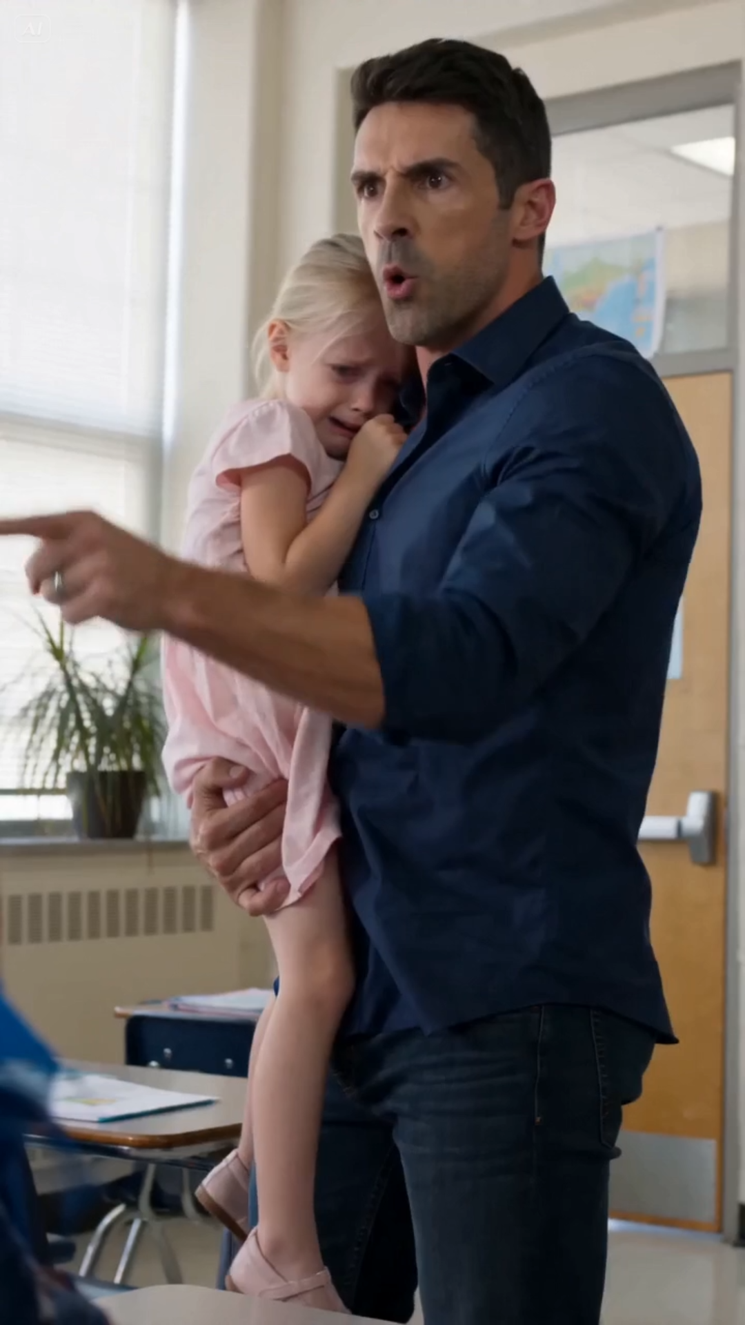 The classroom door didn’t just open—it exploded inward, the sheer force of the impact making the walls shudder and the hanging fluorescent lights flicker in protest.