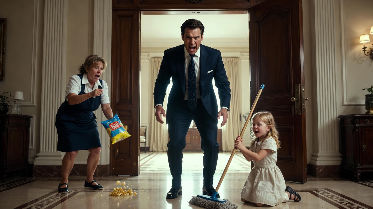 The heavy, industrial-sized mop slipped from the seven-year-old’s raw