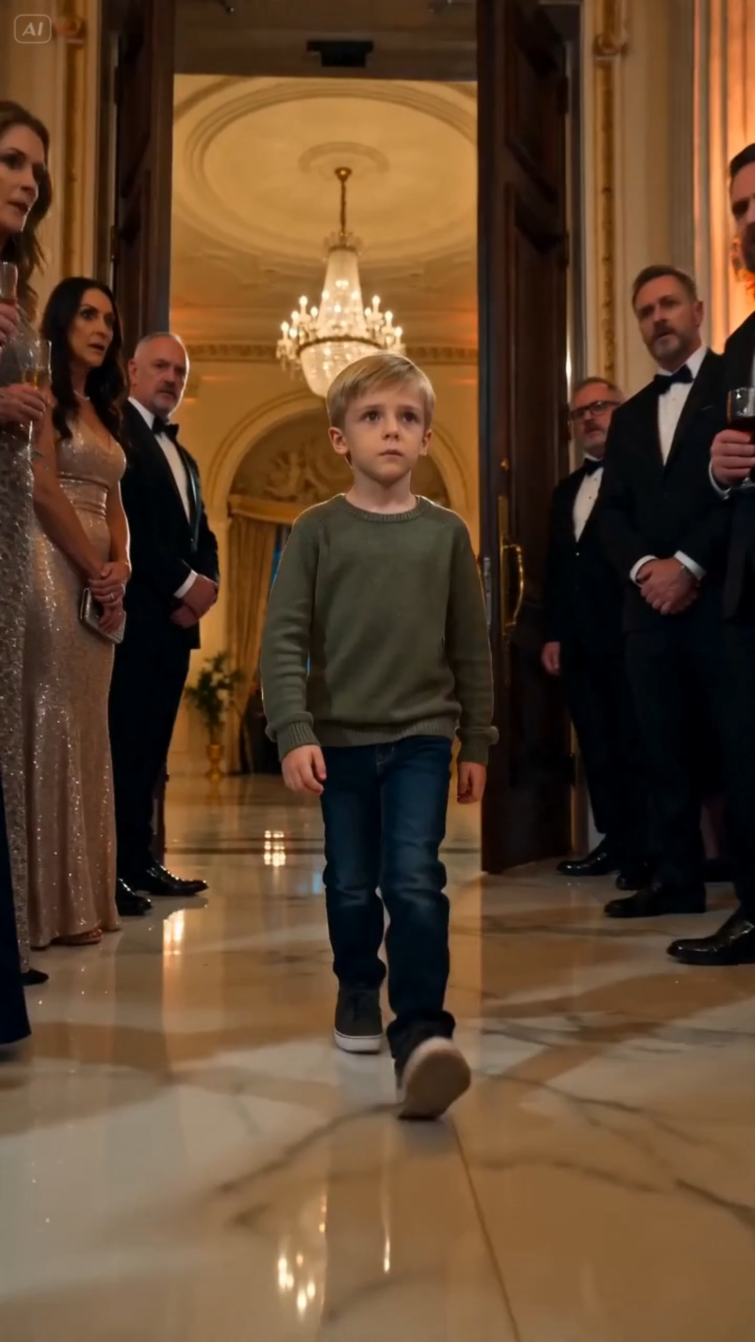 The ballroom glowed, a cavern of excessive luxury where gilded moldings met polished marble, yet the air felt brittle, as if the entire structure were held together by a fragile, unspoken lie.