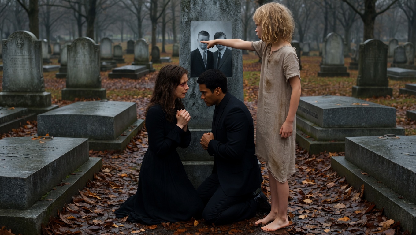 The mother was kneeling in the wet, rotting leaves, her heavy black coat absorbing the damp chill of the earth.