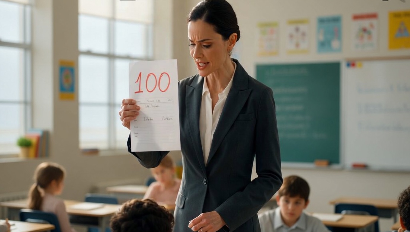 The afternoon sunlight streamed through the tall classroom windows, but it brought no warmth. Instead, it cast long, heavy shadows across the rows of desks where thirty students sat completely motionless. The air in the room felt thick, almost unbreathable. Every single eye was locked onto the back row, fixed on a single desk.
