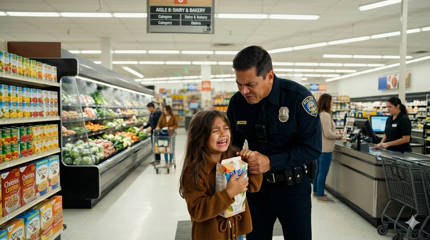 The store manager caught the girl by her wrist just three feet before she could cross the threshold of the automatic sliding doors