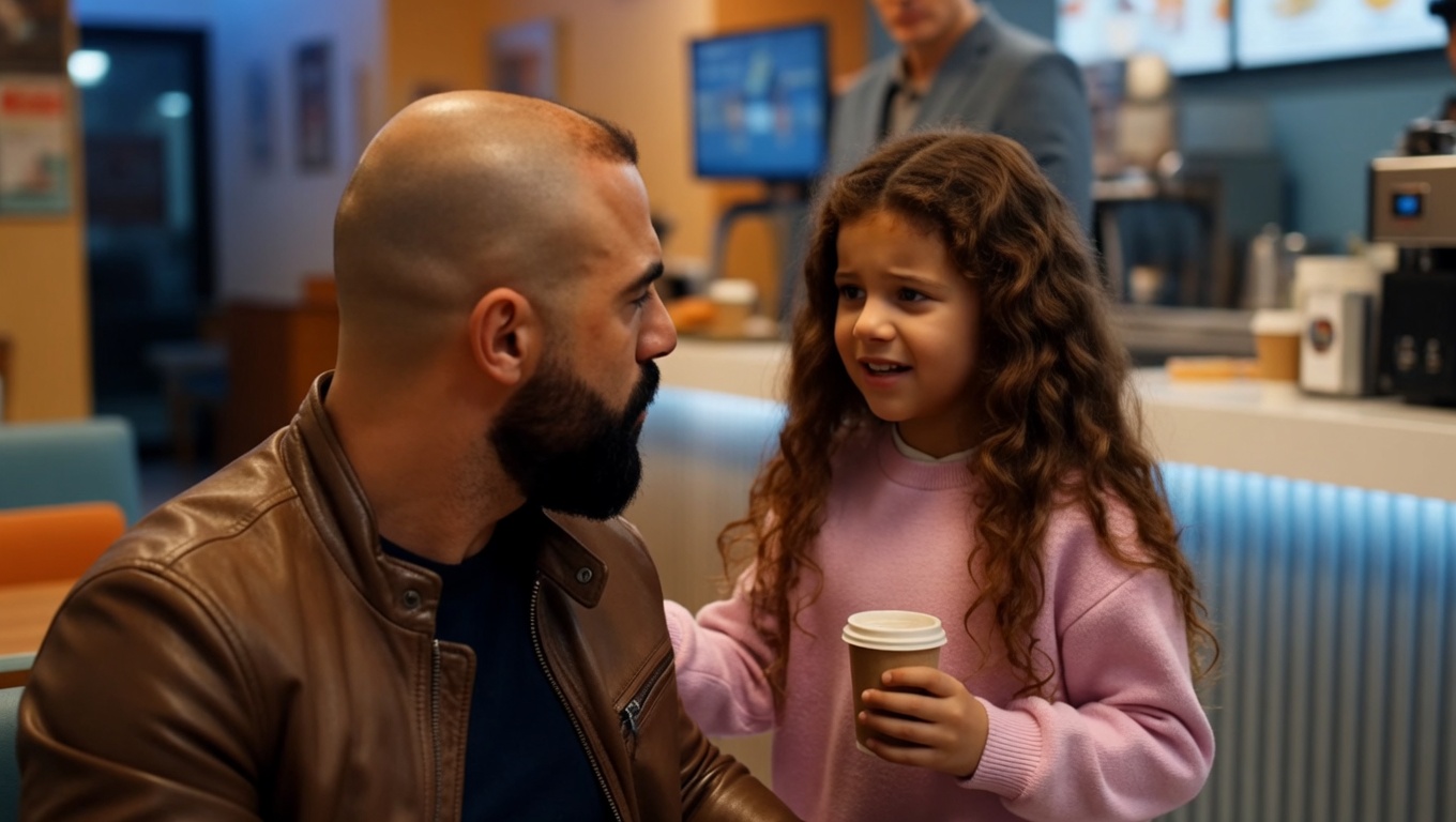 It started like any other late-night shift at the roadside diner—greasy trays clattering, quiet murmurs from truckers, the low hum of the ancient soda machine, and flickering neon reflecting sickly pink and blue against the rain-streaked glass. No one noticed the little girl at first.