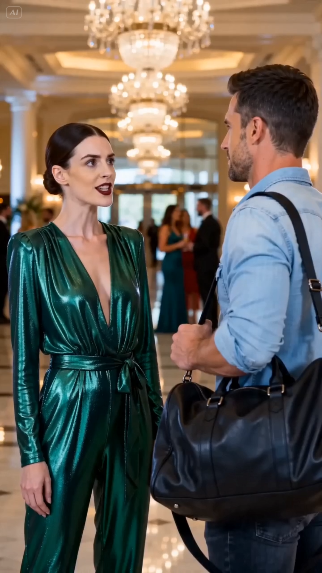 PART 2: The woman’s surgically perfect smile did not merely fade; it shattered, leaving a brittle, horrified mask in its wake. The silence in the lobby became heavy, pressing against her lungs as the executive continued, pointedly ignoring her presence.
