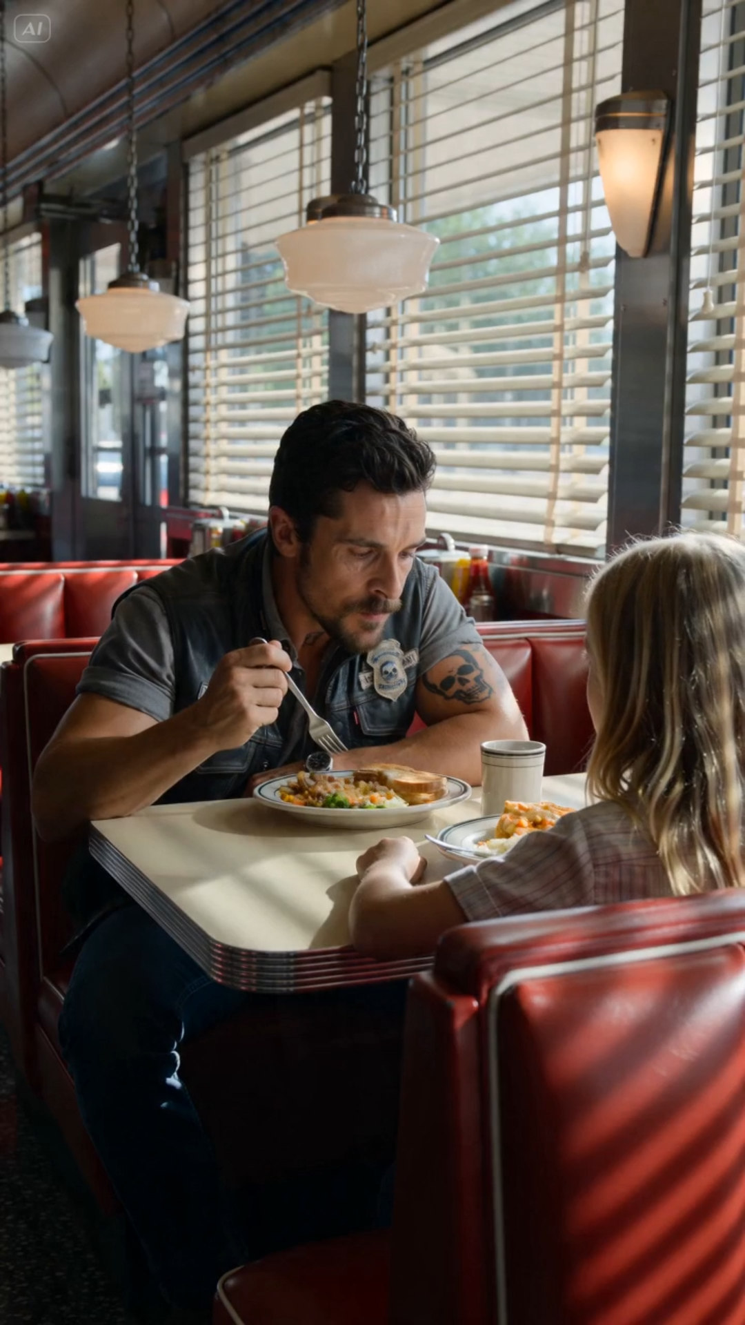 The bell above the door shrieked, a high-pitched metallic protest that sliced through the lazy, grease-scented air of the diner. Conversations that had been humming along in a comfortable rhythm didn’t just falter; they evaporated, replaced by a sudden, suffocating stillness.