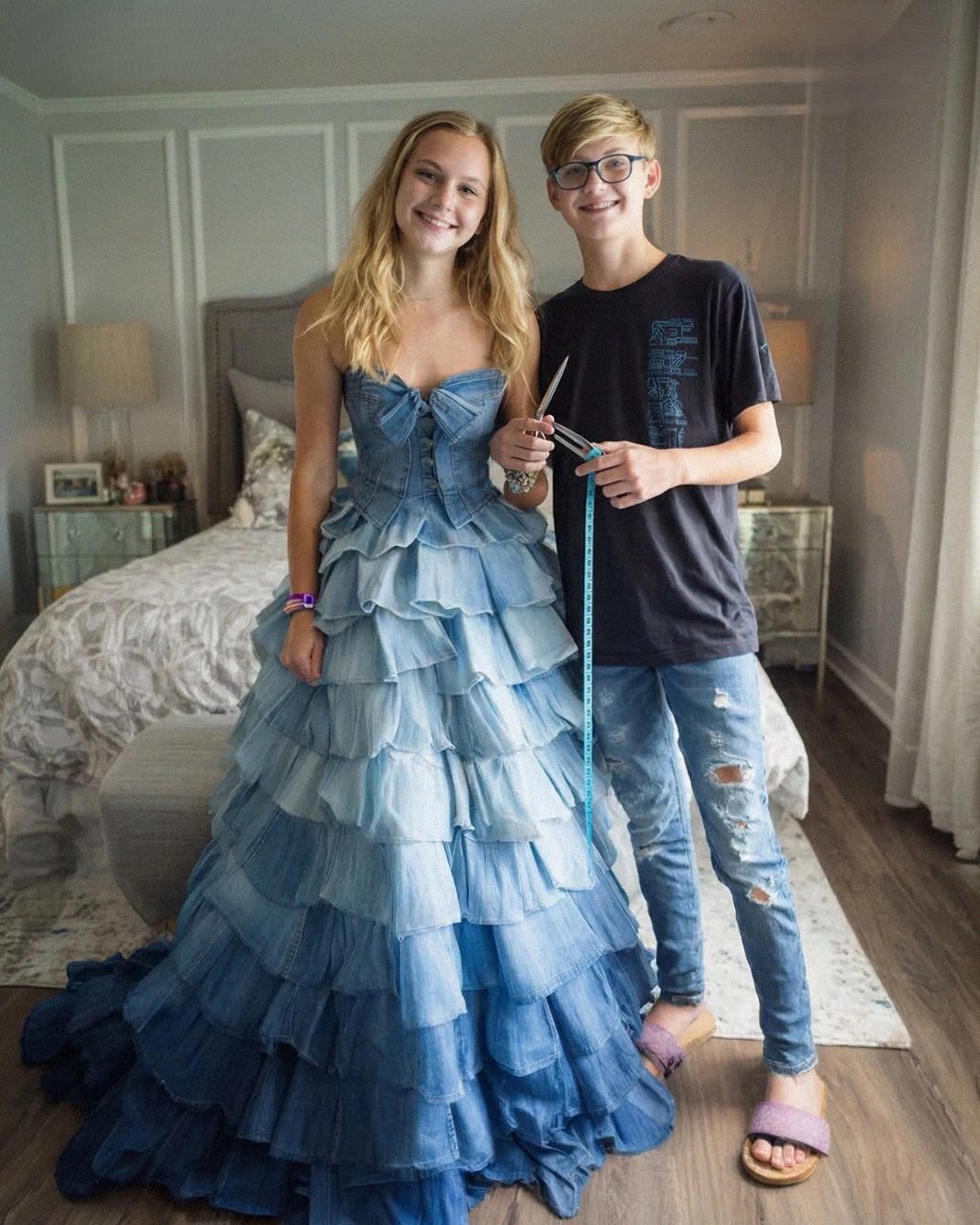 My Stepmom Refused to Give Me Money for a Prom Dress – My Brother Sewed One from Our Late Mom’s Jeans Collection