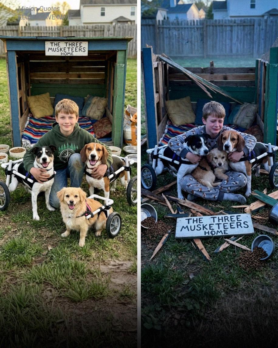My 12-Year-Old Son Built Wheelchairs for 3 Stray Dogs – Our Neighbor Smashed Their Shelter, but 24 Hours Later, Someone Showed up at Her Door