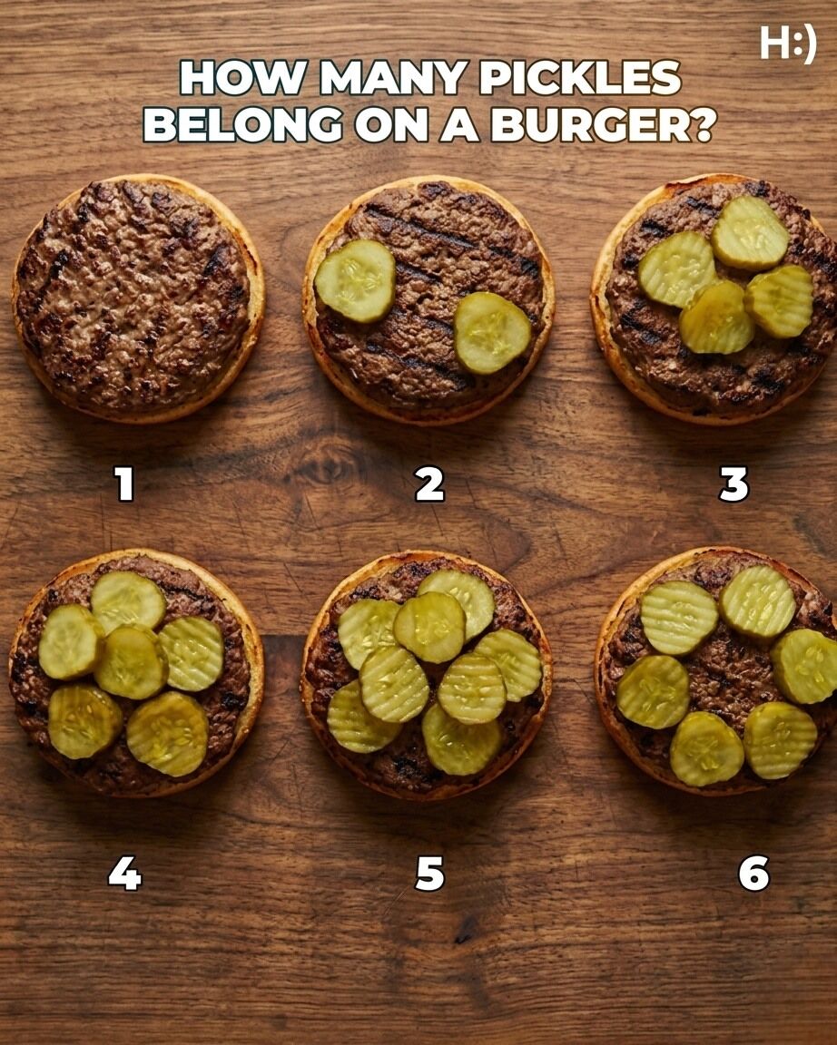 Surely There’s Only One Correct Answer 👀🥒 How Many Pickles Belong On A Burger Revealing The Great Food Debate Between Minimalists And Flavor Lovers As Opinions Clash Over One, Two, Or A Crunchy Stack Exploring Taste, Balance, And Texture While Challenging Everyone To Decide Where They Truly Stand On This Surprisingly Divisive Burger Question
