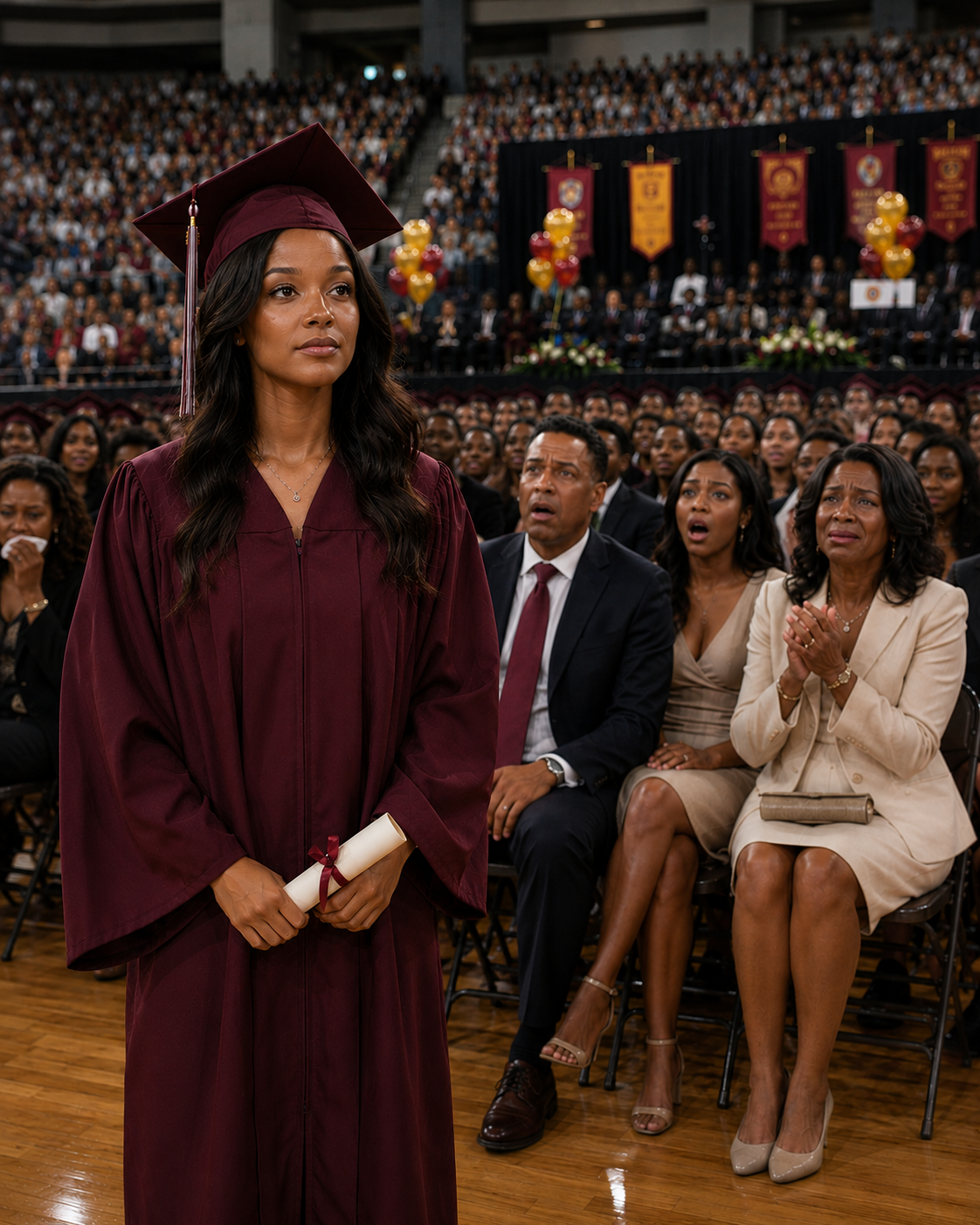 My parents told me to take the bus to my Harvard graduation because they were too busy buying my sister a brand-new Tesla, but when they finally showed up expecting to watch me quietly walk across the stage and go back to celebrating her, the dean took the mic, said my name, and my father dropped his program as the whole crowd learned what I had built while they were busy acting like I was never the child worth showing up for.