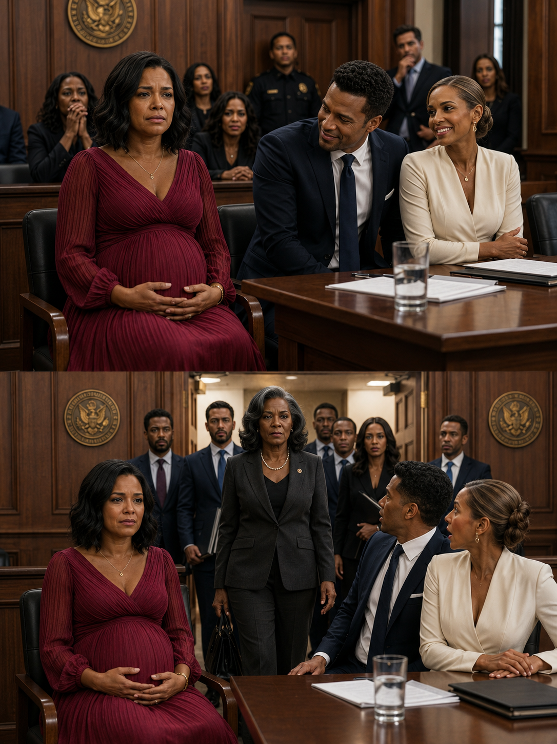At the divorce hearing, I’m eight months pregnant—hands on my belly, trying to breathe through the whispers. My husband smirks and leans in, voice like a k:nife: “Let’s see how you’ll survive without me.”