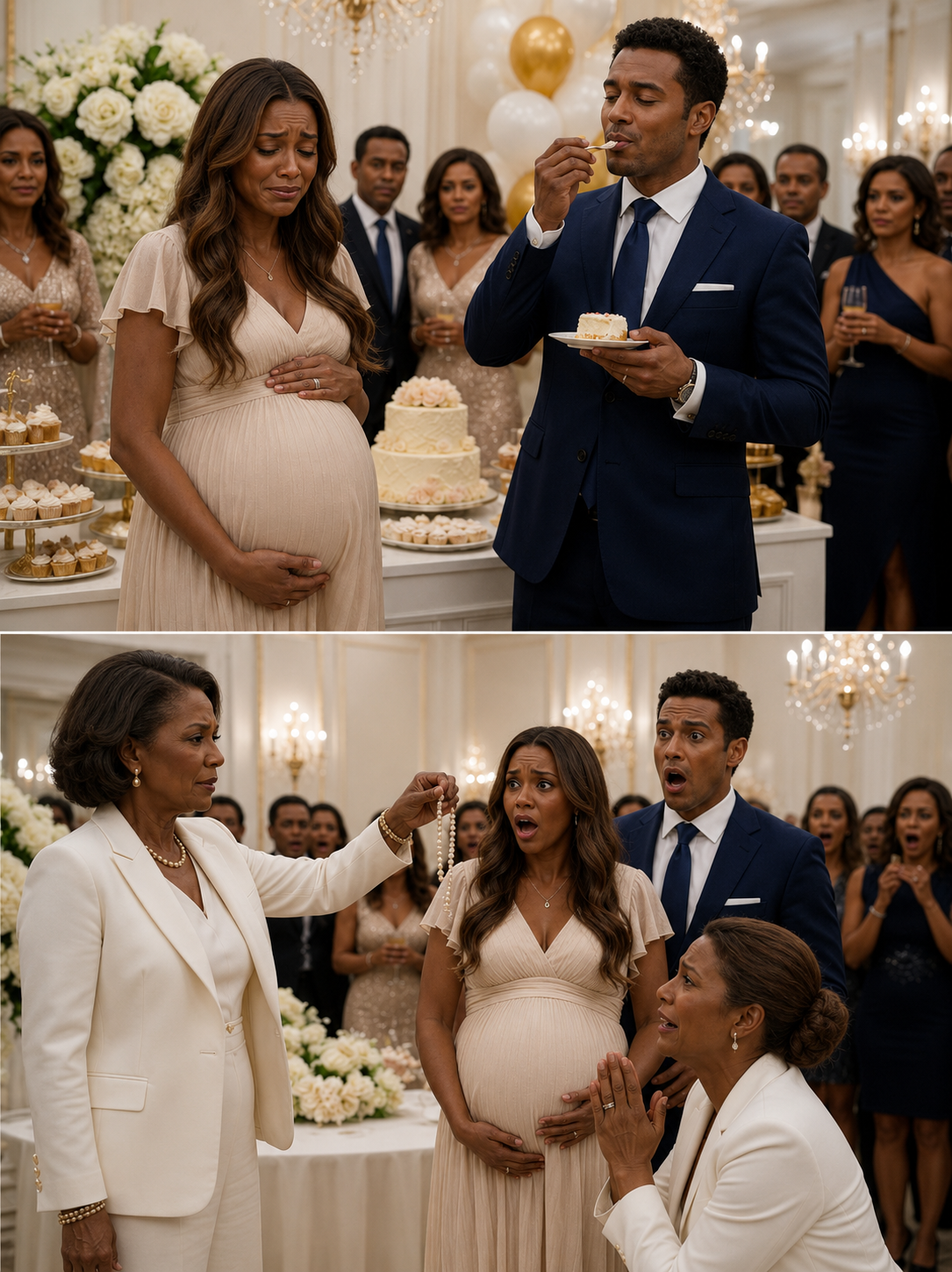 During my baby shower, my mother gently tilted my chin and saw my split lip. “Who touched you?” she whispered. My husband scoffed, eating a piece of cake. “She was being hysterical about the baby. I quieted her down.”
