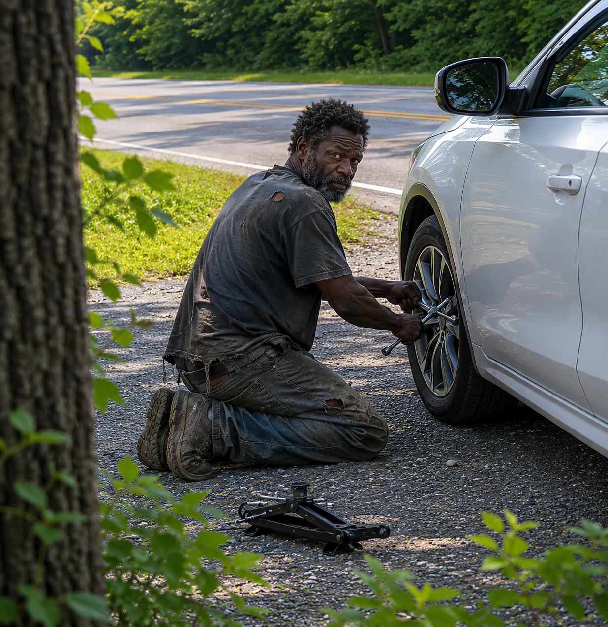 A Homeless Man Helped Me Change a Flat Tire on Route 9 Where My Son Disappeared 20 Years Ago – What He Left on My Passenger Seat Brought Me to My Knees
