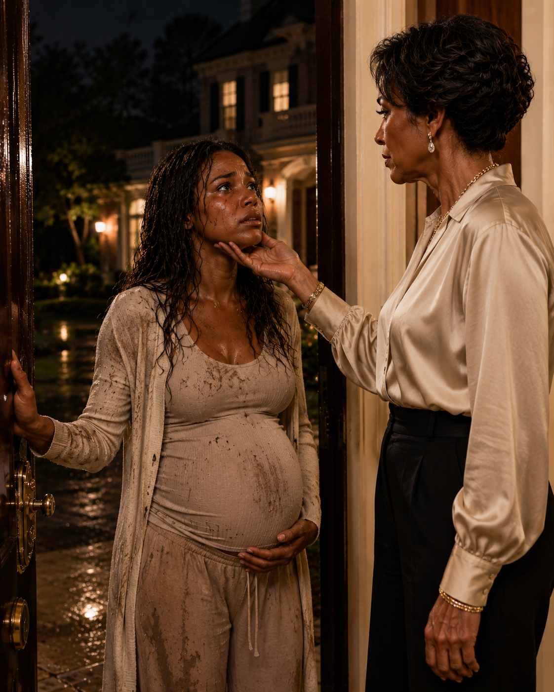 My daughter showed up on my porch at midnight, clutching her pregnant belly, her designer dress torn. "He said the police work for him, Mom," she sobbed, bruised and barefoot. My phone buzzed with a text from my son-in-law: Send her back, or I'll make sure you both lose everything. I wiped her tears and poured myself a glass of scotch. He thought he owned the local precinct. He had no idea I was the federal judge who just signed the wiretap warrant for his entire syndicate. At midnight, my daughter collapsed on my porch like someone had thrown her there for the rain to finish. She was barefoot, bleeding from one knee, one hand wrapped around her pregnant belly, whispering, "He said the police work for him, Mom." For three seconds, I was only a mother. Not Judge Victoria Sterling of the United States District Court. Not the woman whose signature had frozen cartel accounts, seized warehouses, and sent men with private armies into federal custody. Just a mother kneeling in her doorway, pulling her child into my arms while thunder echoed over the old brick steps. Clara's designer dress hung from one shoulder, torn across the ribs. A purple bruise darkened beneath her cheekbone. Her hair was wet, her lips trembling. "Is the baby moving?" I asked. She nodded, sobbing. "Yes. I think so. I ran before he could—" Her voice broke. "Dominic said if I called anyone, no officer in this county would touch him." My phone buzzed on the hall table. Dominic Ward. Send her back, or I'll make sure you both lose everything. I looked at the text until the words became perfectly clear, cold little weapons fired by a man who thought money made him untouchable. Dominic had fooled my daughter with charm, charity galas, hand-tailored suits, and a wedding so expensive local newspapers called it "a union of two American dynasties." What they never printed was how quickly charm became commands. How commands became threats. How threats became locked doors, canceled credit cards, and bruises hidden beneath silk sleeves. He had spent two years making Clara believe she had nowhere to run. But he had made one fatal mistake. He believed I was only a retired widow in a quiet house, a mother too old, too sad, too polite to fight. I helped Clara inside, wrapped her in my cashmere robe, and called the obstetrician I trusted with federal secrets. Then I poured myself one finger of scotch, not because I needed courage, but because my hands had finally stopped shaking. Clara stared at me through tears. "Mom, what are we going to do?" I kissed her forehead. "We're going to let him keep talking." Then I unlocked the safe behind my library shelves and removed the sealed copy of the warrant I had signed six hours earlier. Dominic Ward didn't own the local precinct. He owned three officers, two councilmen, and half a smuggling syndicate. And at dawn, the federal government was coming for all of them...
