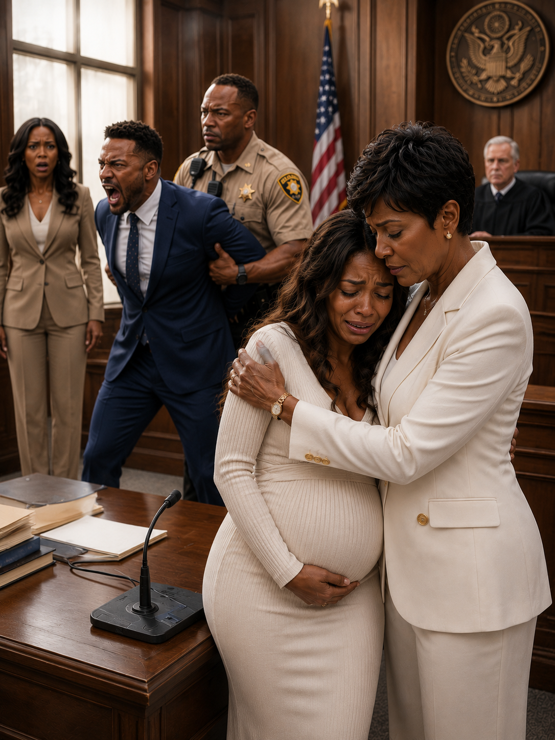 At my divorce hearing, I was eight months pregnant when the judge ruled that I would walk away with nothing. My husband smirked, convinced he had won. “Let’s see how you and that baby survive without me,” he sneered. I fought back tears and prepared to leave—until the courtroom doors flew open. A billionaire woman stepped inside and said, “My daughter will live far better without you.” What happened next changed everything.