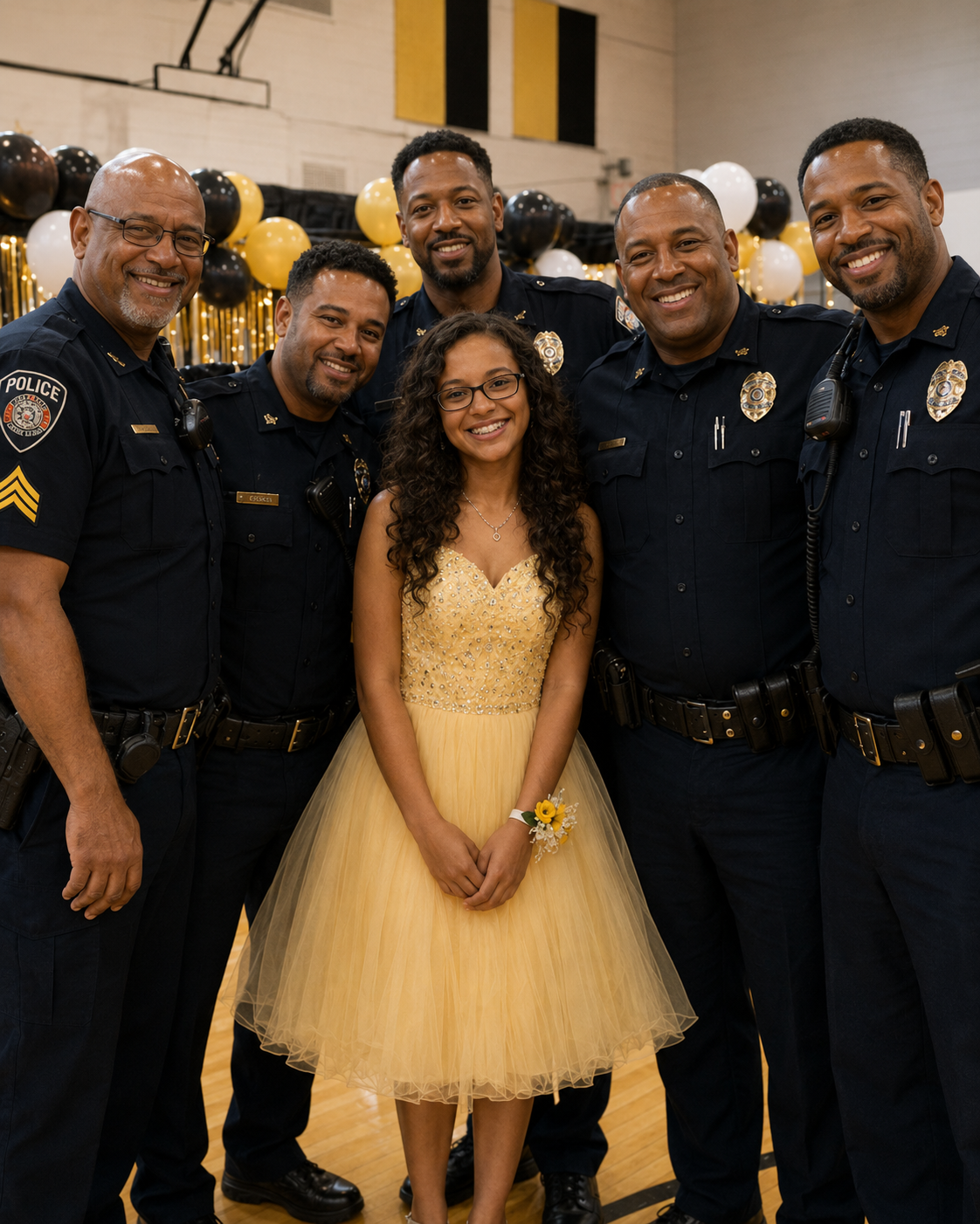 After My Husband Passed Away, I Went to the Father-Daughter School Dance in His Place – My Daughter's Classmates Laughed Until 5 Officers Walked Into the Hall