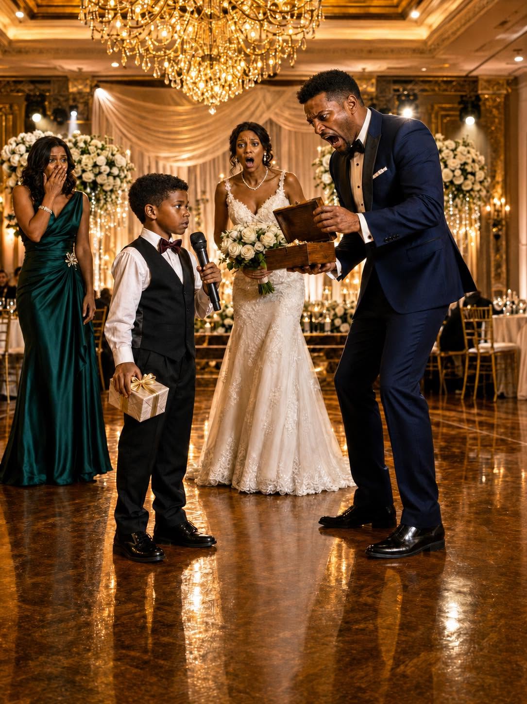 My ex-husband cheated on me, left me and our son, and still invited us to his wedding. During his speech, he laughed and said, “Leaving that trash was the best decision of my life!” The crowd burst into laughter. Then my son calmly took the microphone. “I brought a special gift for you, Dad,” he said, handing him a box. When my ex opened it, his scream silenced the entire room