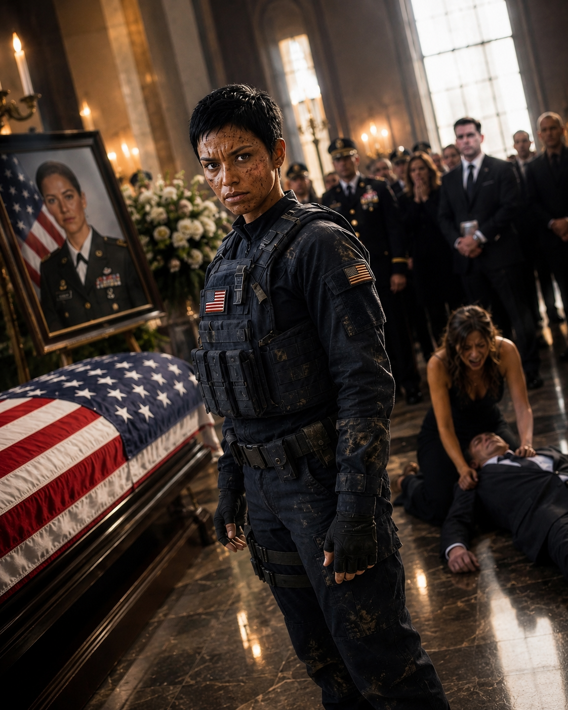 My family was hosting a lavish $100,000 memorial service for me, weeping over an empty mahogany casket. My husband was already holding his mistress’s hand, whispering about how they’d spend my military life insurance