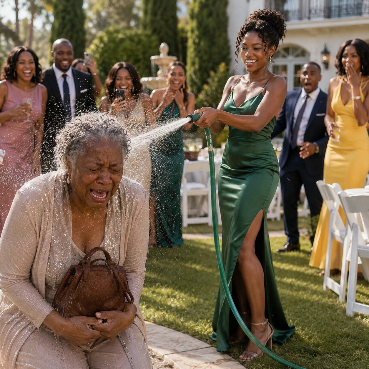 At my son’s engagement party, his fiancée bathed me with a hose in front of 30 guests and mocked me: “Beggers don’t get married here.” I just clutched my shopping bag against my chest, letting my phone keep recording, waiting for her to discover who she really was.