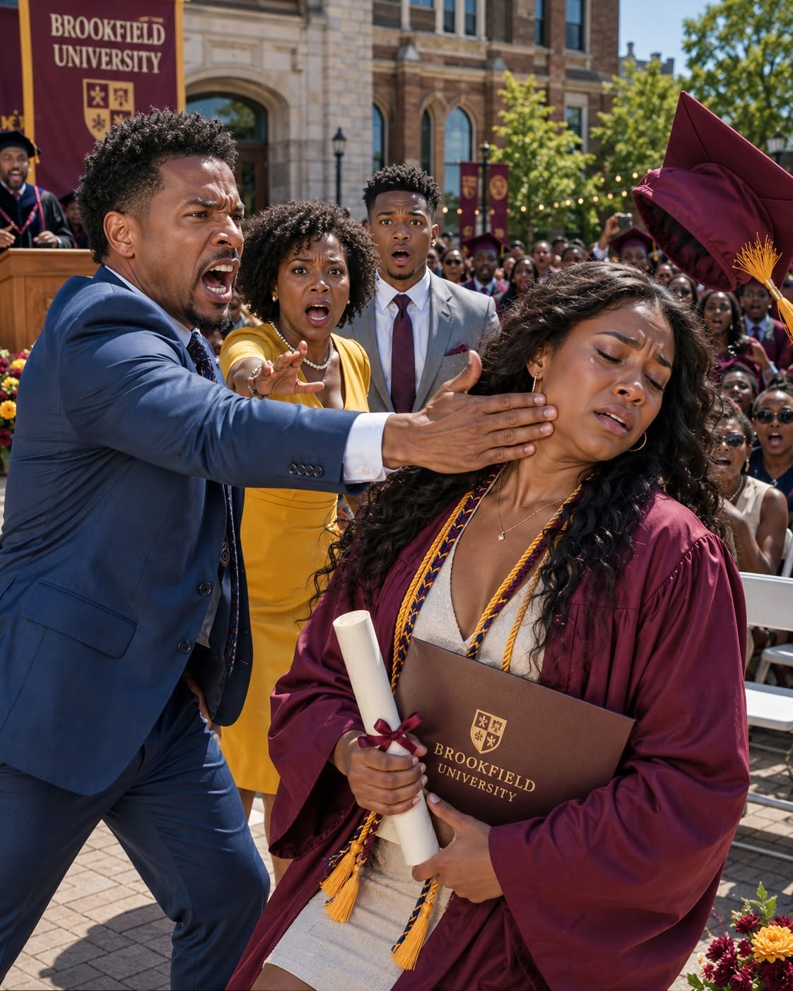 At my graduation, my dad sl@pped me so hard that my cap fell on the floor. My mom yelled, “You’re just a loser with a toga!”. Everyone expected me to c0llapse, but I picked up my diploma, asked for the microphone, and revealed the truth my family had hidden for 4 years.