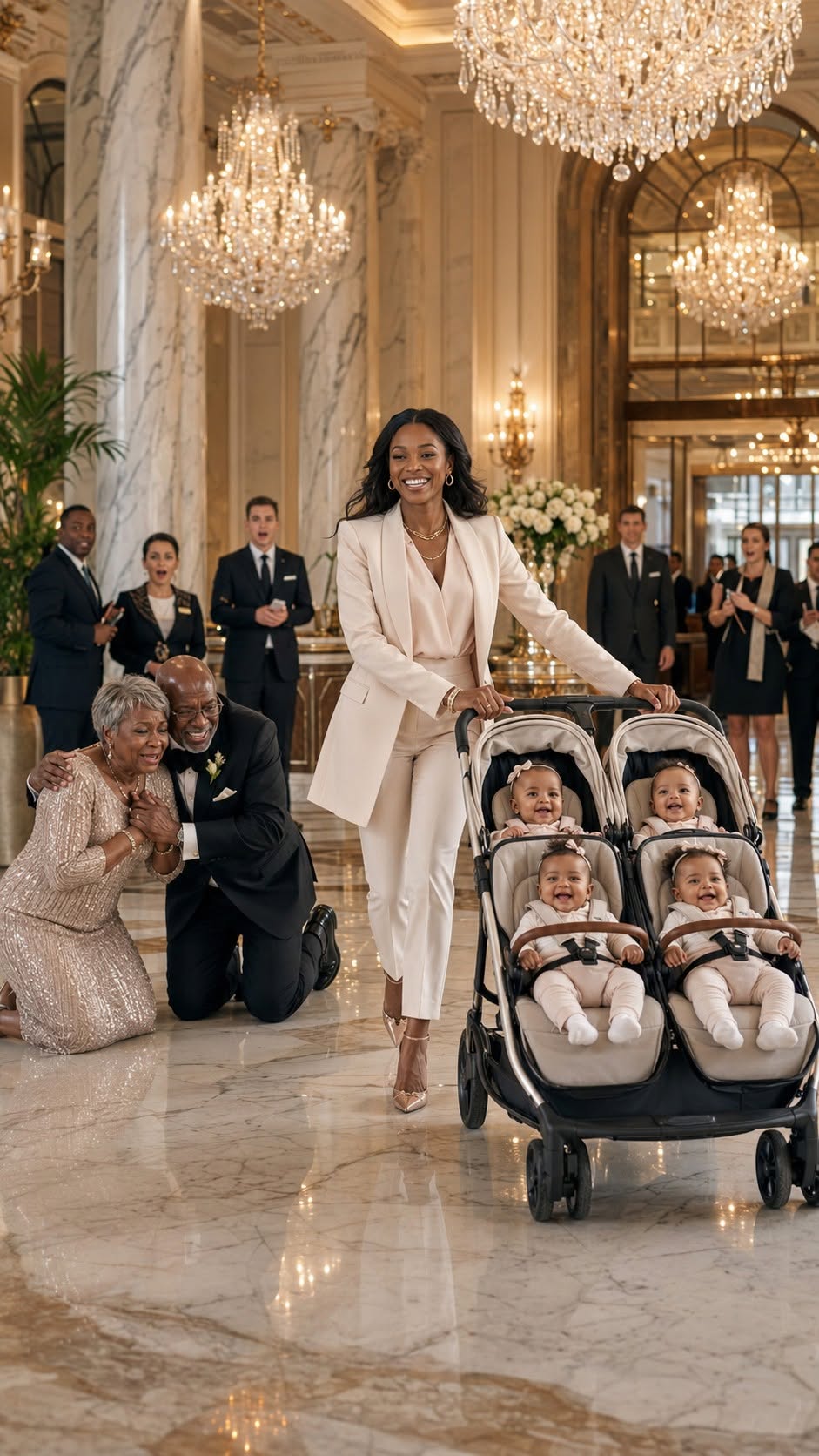 All five babies in the bassinets were White. My husband took one look and shouted, “They’re not my children!” Then he walked out of the hospital and never came back. I held five newborns alone as nurses whispered and doors closed behind him. Thirty years later, he stood before us again—and the truth waiting for him shattered his entire billionaire