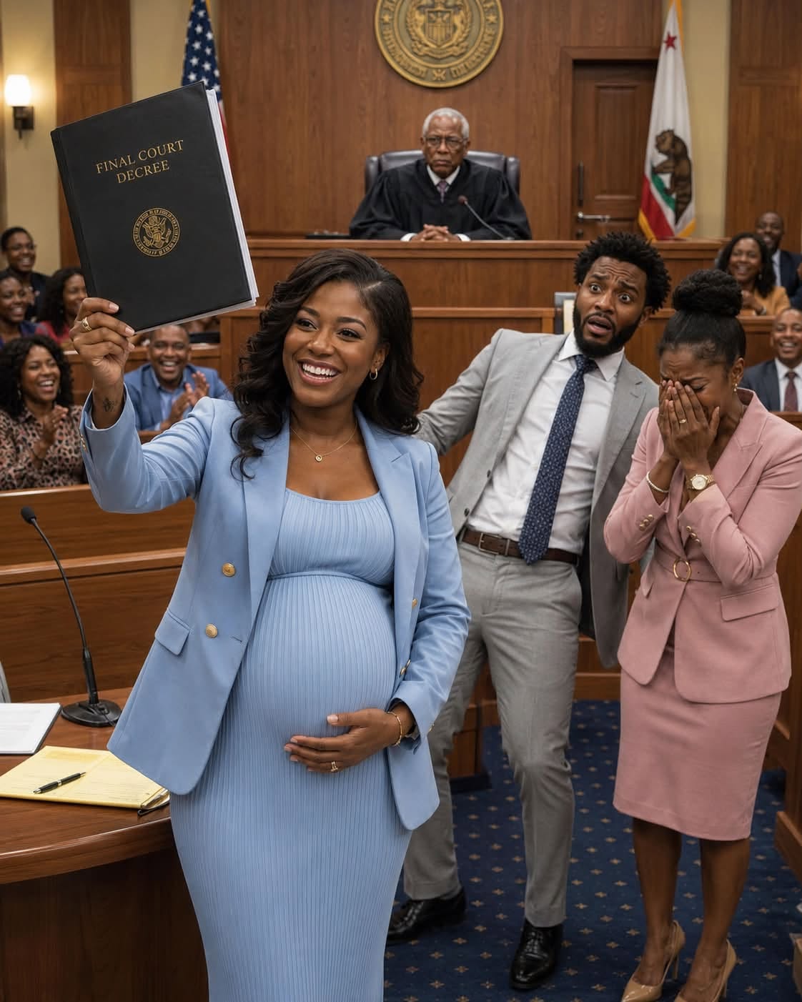 8 months pregnant, I sat alone in divorce court. My billionaire husband leaned in and whispered, “That truck that ran you off the road last month wasn’t an accident. Fight me for the house, and the next driver won’t miss.”
