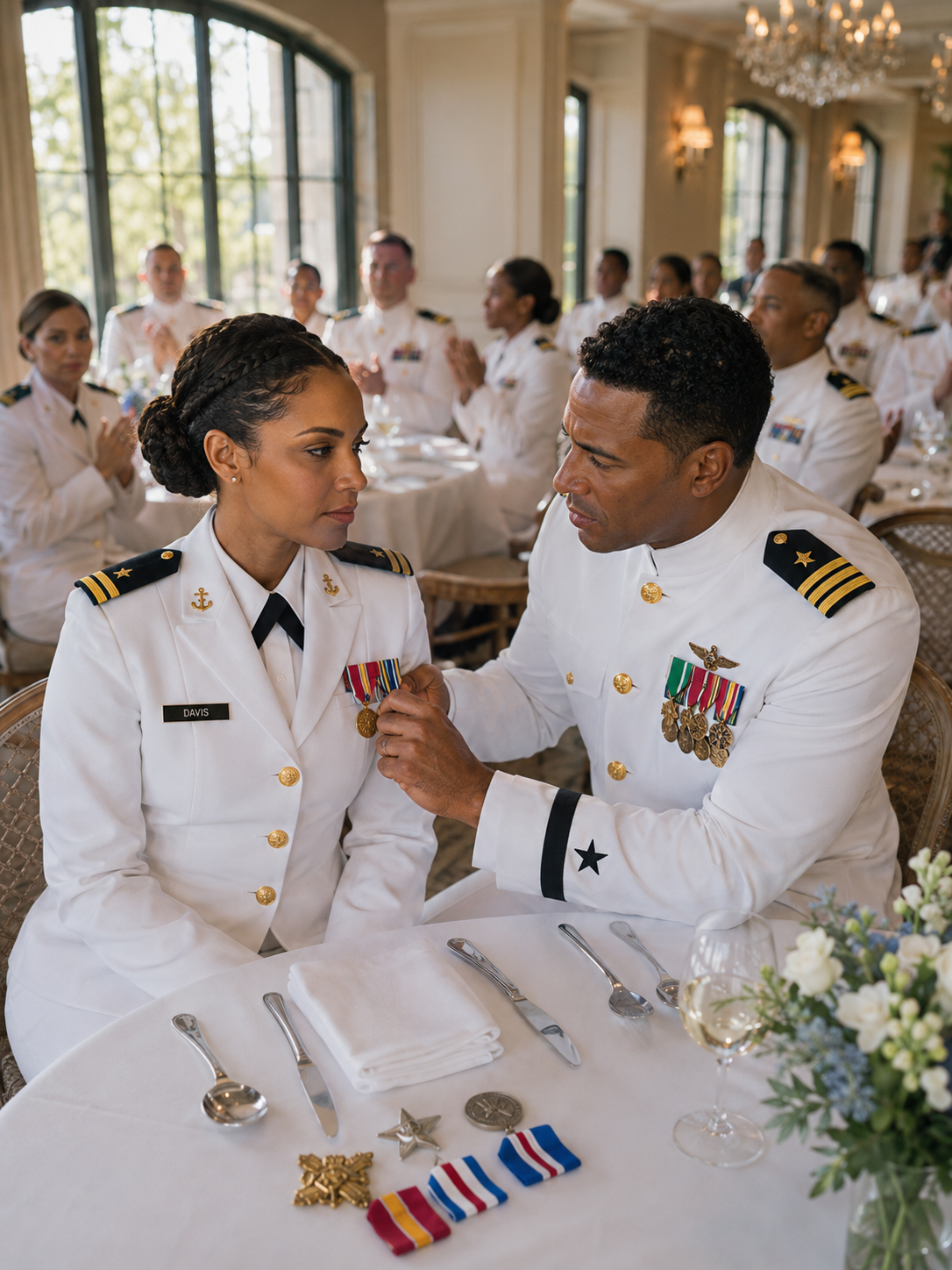 My mother forced me into a blind date with a Navy Commander, insisting I should be grateful a “decorated officer” even looked my way. But the second we sat down, his arrogance came out. He grabbed my arm and smirked, “You’ll follow my rules, sweetheart.” I didn’t argue. I just reached into my bag and set my Admiral’s medal on the table with a sharp clink. “Actually, Commander… you’re way out of line.” The blood instantly drained from his face.