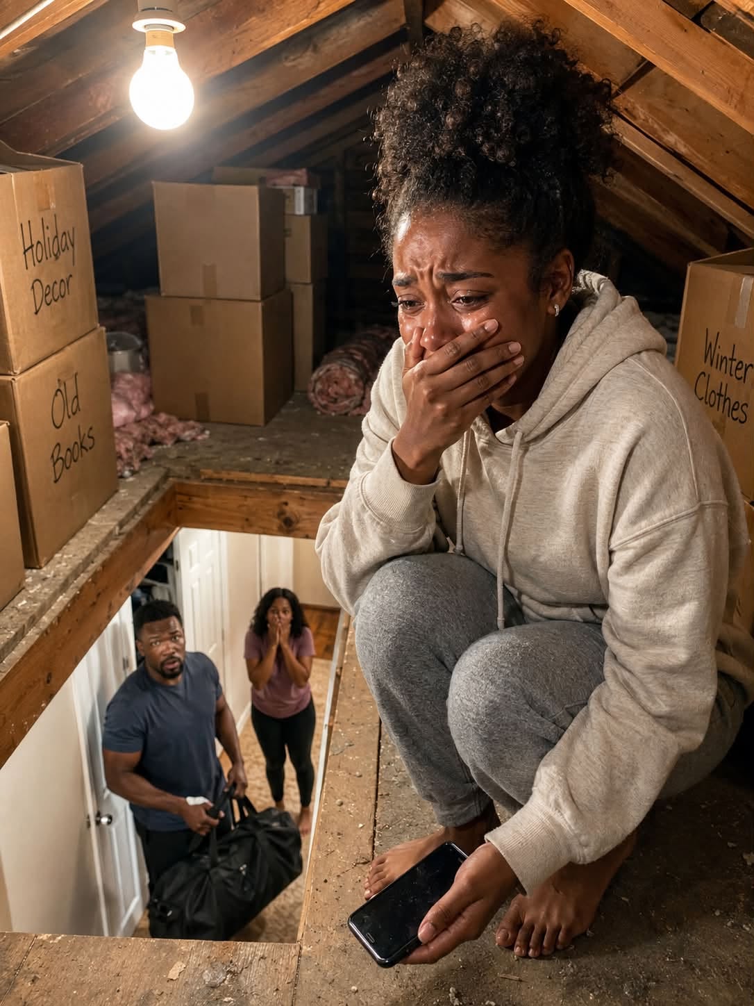 My Sister Called at Midnight: “Turn Off the Lights and Hide in the Attic”—Then I Looked Through the Floorboards