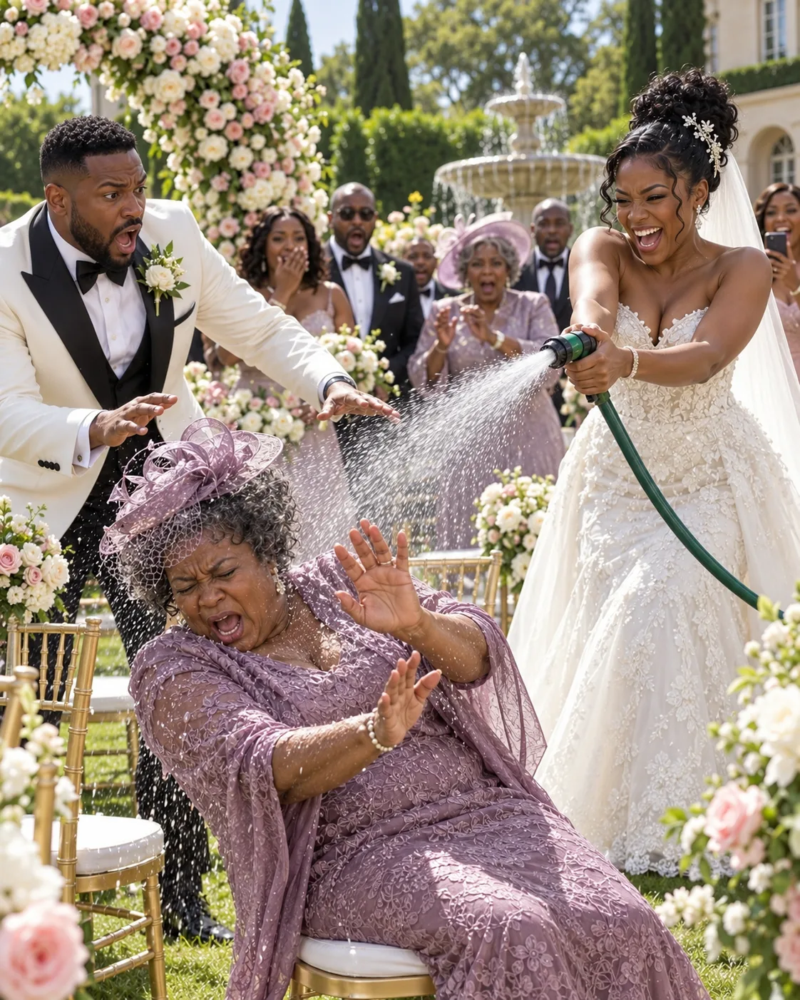 AT MY WEDDING, MY FIANCÉE'S FAMILY POINTED AT MY MOTHER AND LAUGHED — THEN MY BRIDE GRABBED A HOSE AND SPRAYED HER, SAYING SHE'D "WASH THE POVERTY OFF."