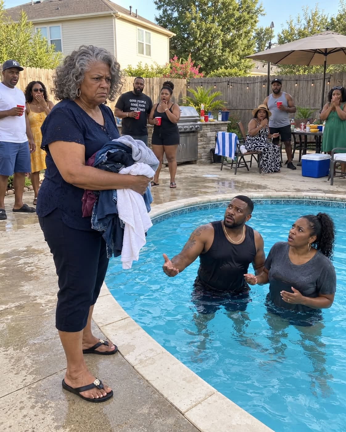 At 5:42 p.m., I found my husband in our $18,000 backyard pool with the neighbor who came every Tuesday to "borrow sugar" — and he whispered, "Don't make a scene
