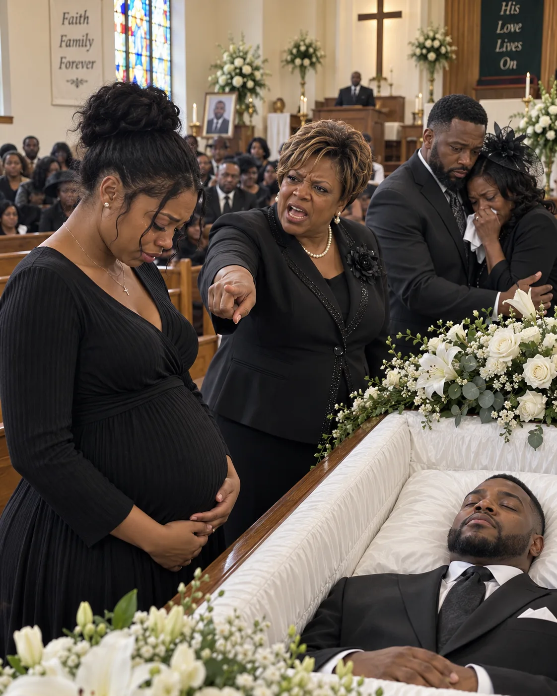 MY HUSBAND HAD BEEN IN HIS COFFIN FOUR DAYS WHEN MY MOTHER-IN-LAW DEMANDED THE KEYS TO OUR HOUSE — THEN HIS LAWYER WALKED INTO THE CHURCH WITH A PROJECTOR.