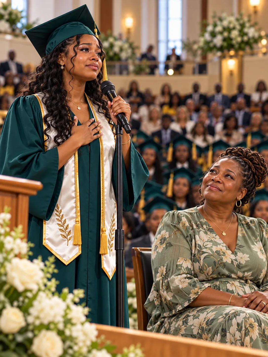 For twelve years, the whole school called her "Trash Girl" because her mother collected cans for a living — until graduation night, when she said one sentence into the microphone and four hundred people rose to their feet in tears.