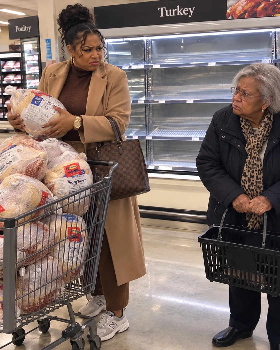 A RICH WOMAN SWEPT EVERY $9.99 TURKEY INTO HER CART