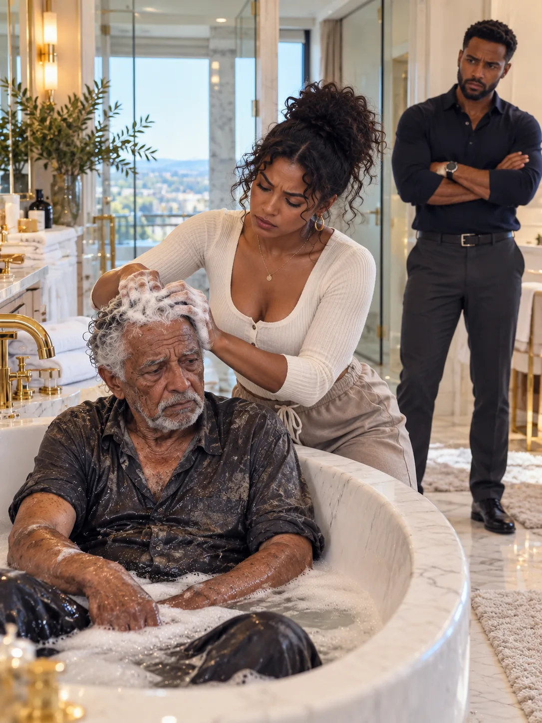 My millionaire husband brought a homeless elderly man into our home and ordered me to bathe him myself.