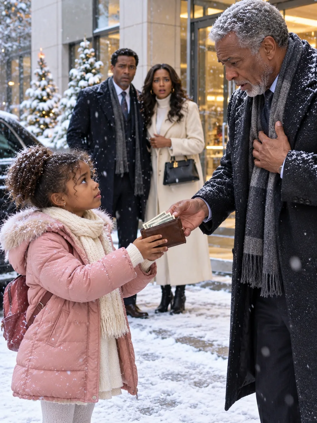 An 8-Year-Old Girl Stood in the Falling Snow for Almost Two Hours to Return a Millionaire's Lost Wallet. When He Offered Her a Reward