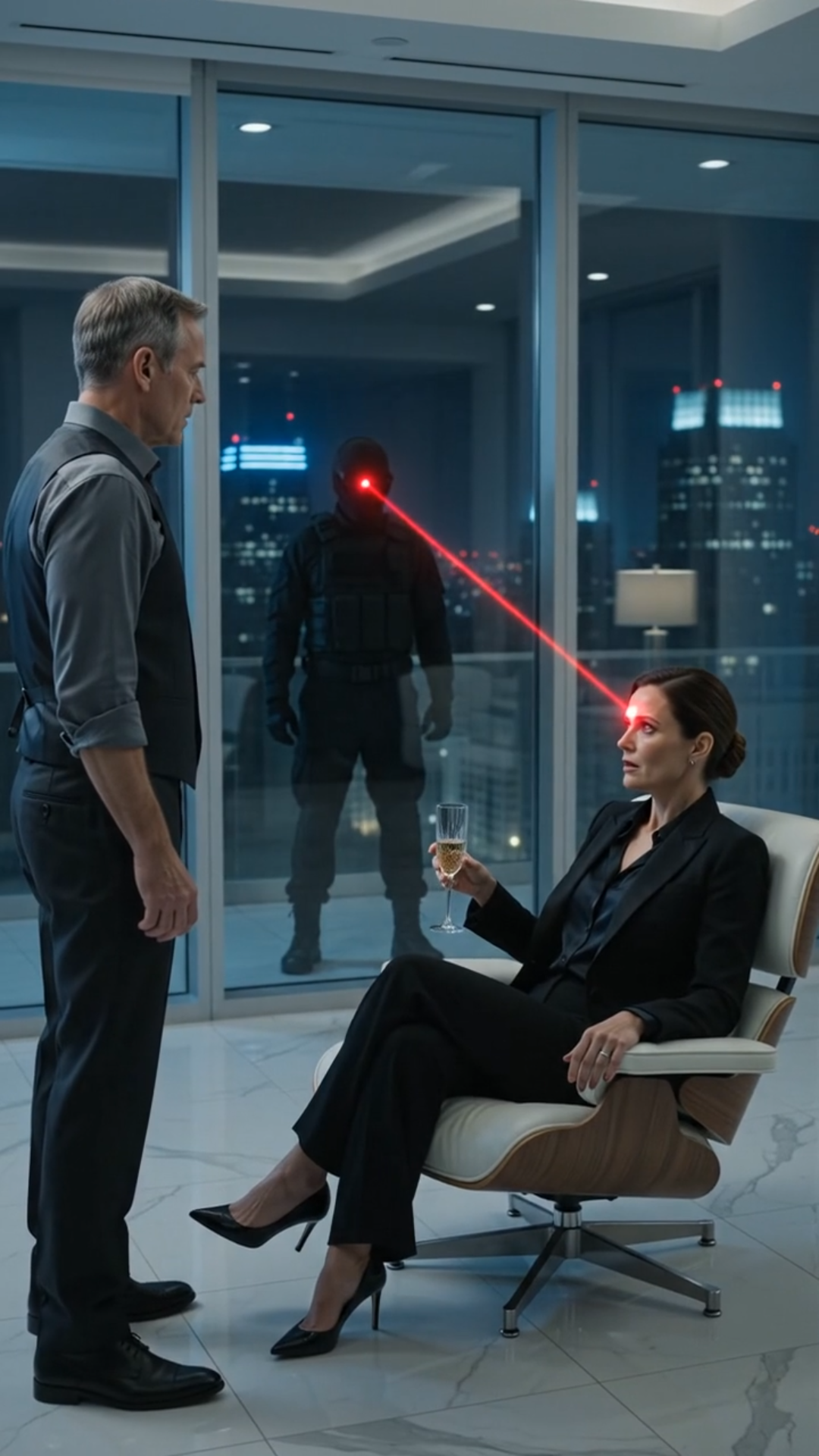 The Laser Left His Forehead—Then Landed on the Woman Holding Champagne