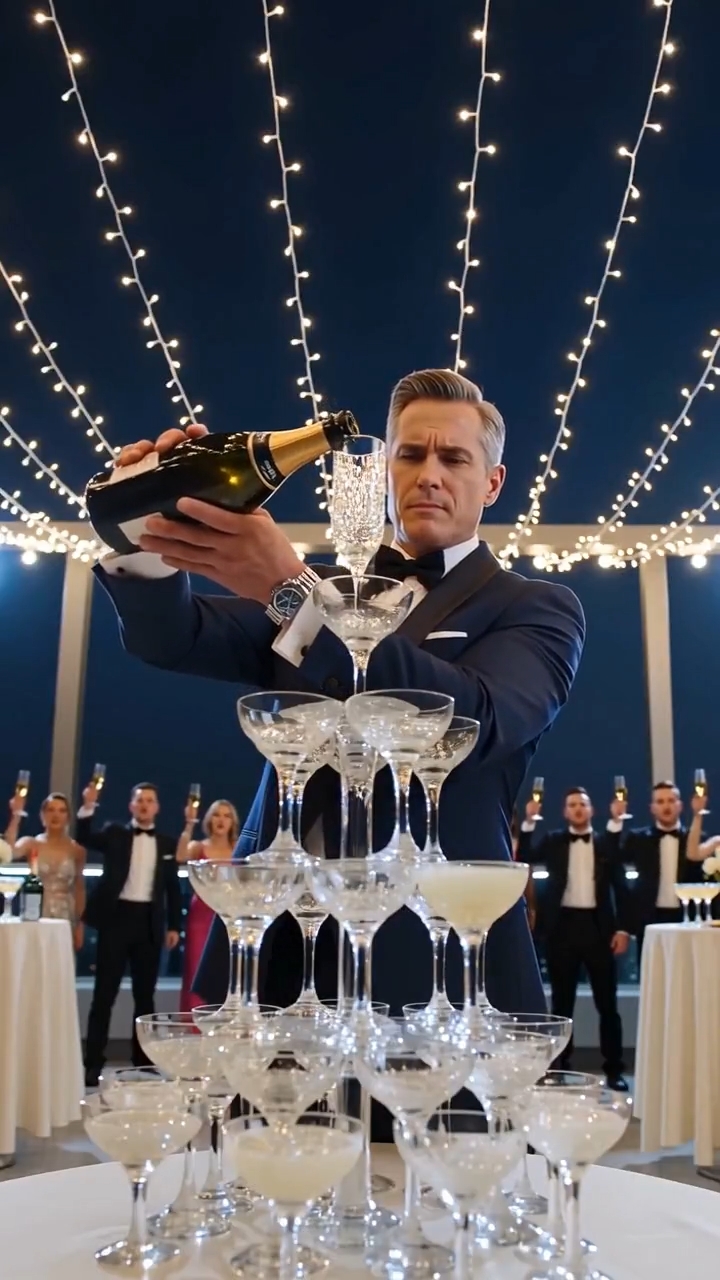 A Secret Agent Smashed a Rooftop New Year's Champagne Tower Just Before a Deadly Chemical Reaction Could Wipe Out the Elite Guest List
