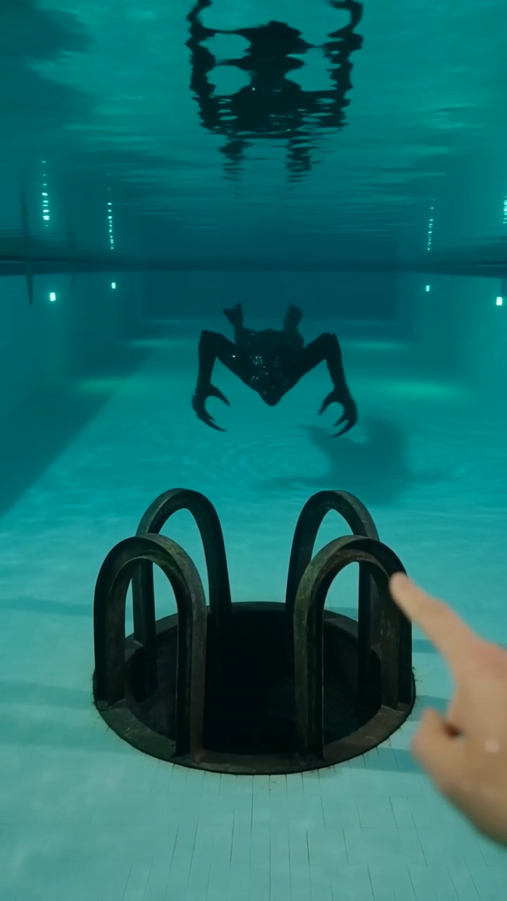 A Frantic Lifeguard Drags an Arrogant Swimmer From a Dark Public Pool Just as a Massive, Clawed Terror Emerges From the Deep End Drain