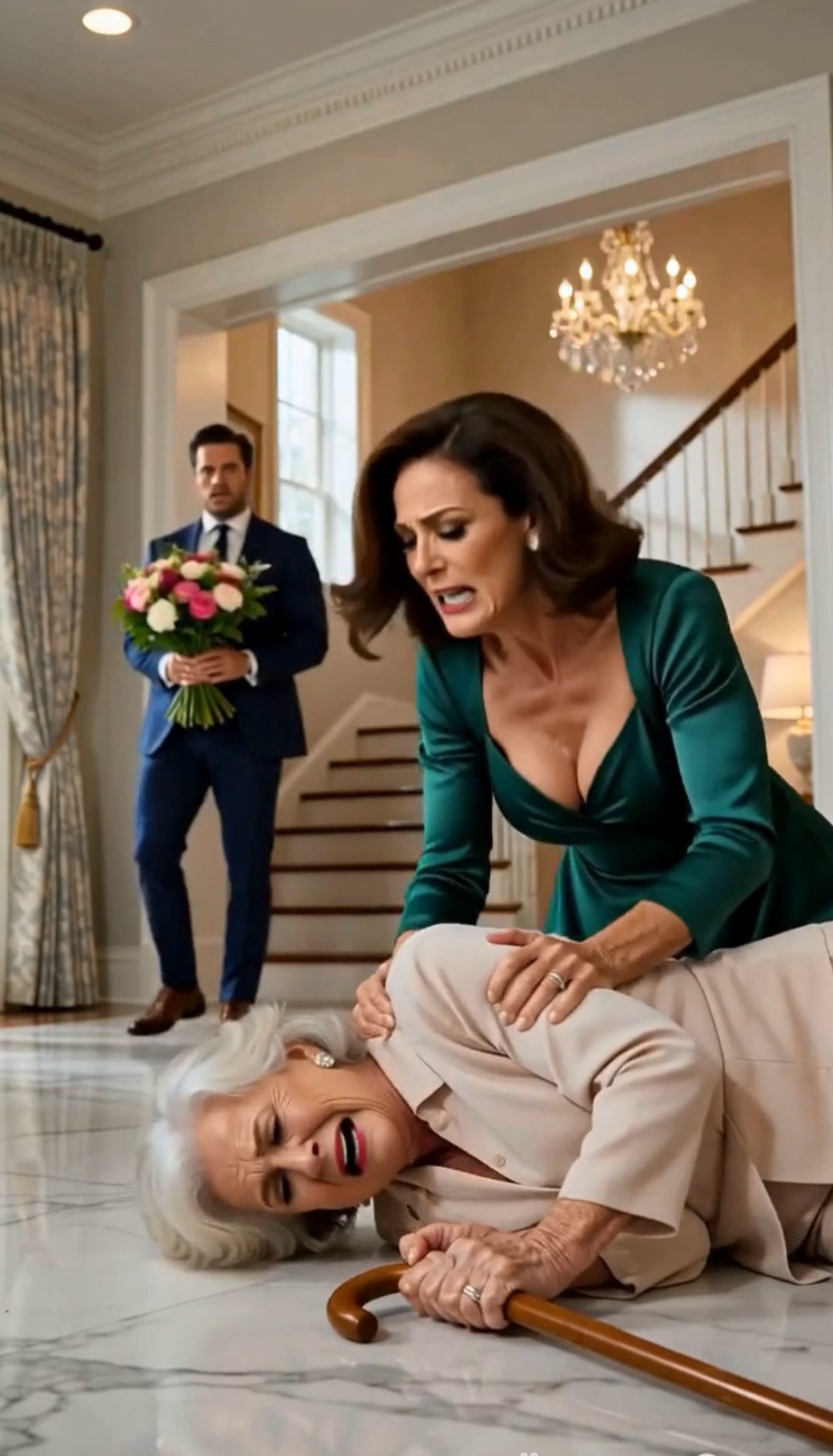 He Came Home With Flowers for His Mother—Then Saw His Wife Pinning Her to the Marble Floor